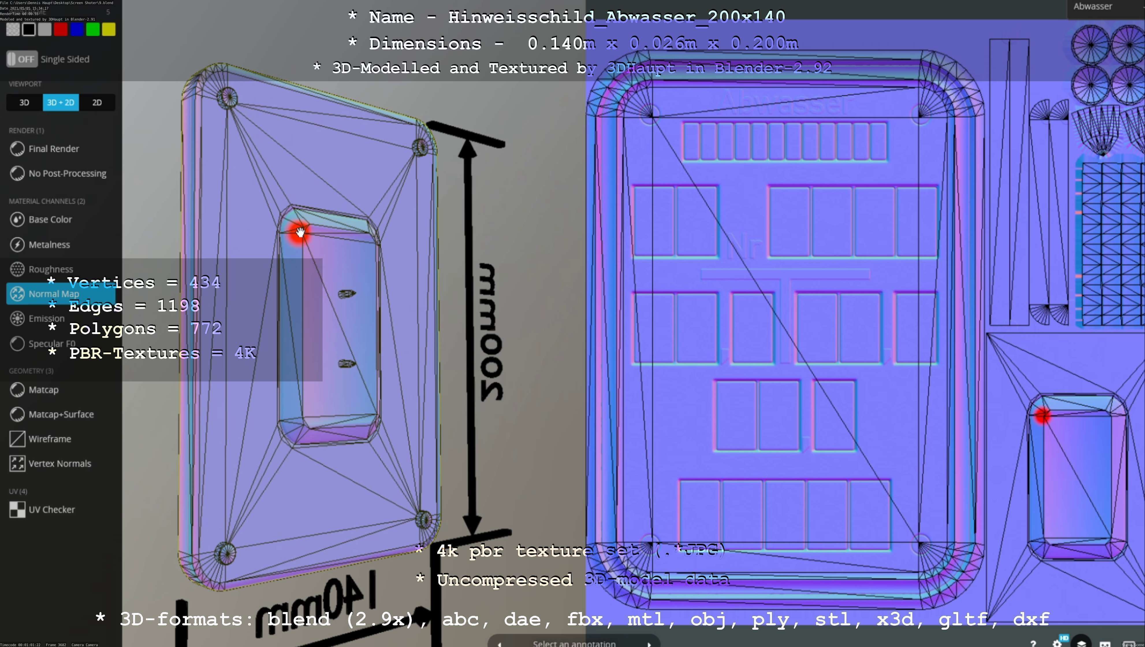 Hinweisschild Abwasser 200x140mm Low-poly 3D model_21