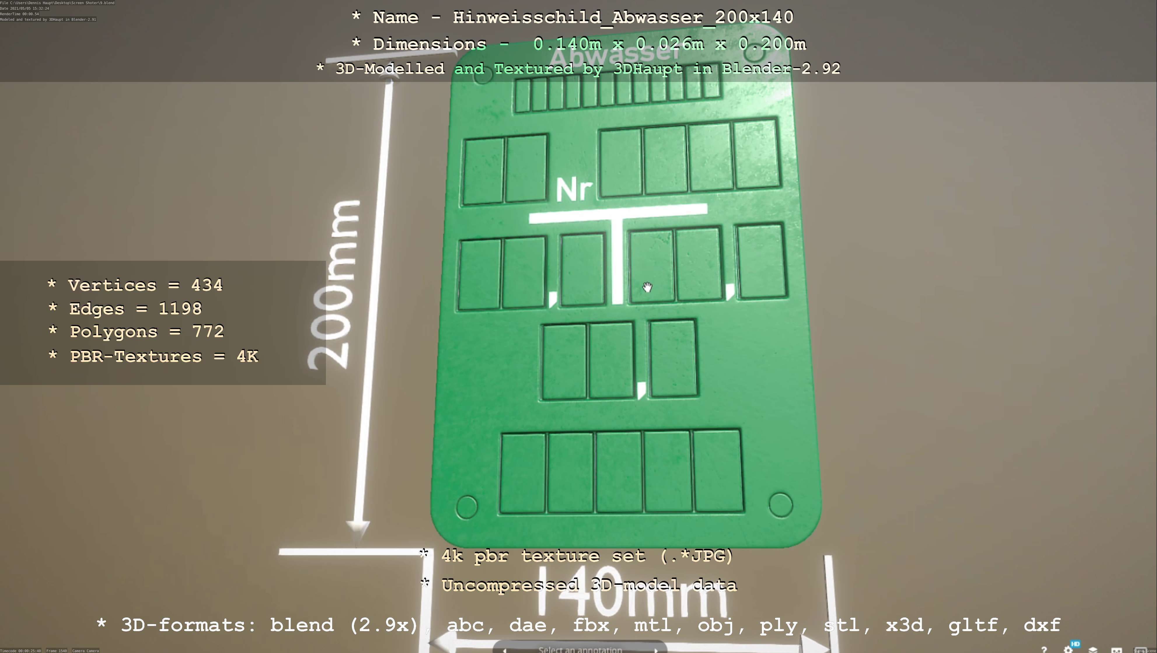 Hinweisschild Abwasser 200x140mm Low-poly 3D model_67