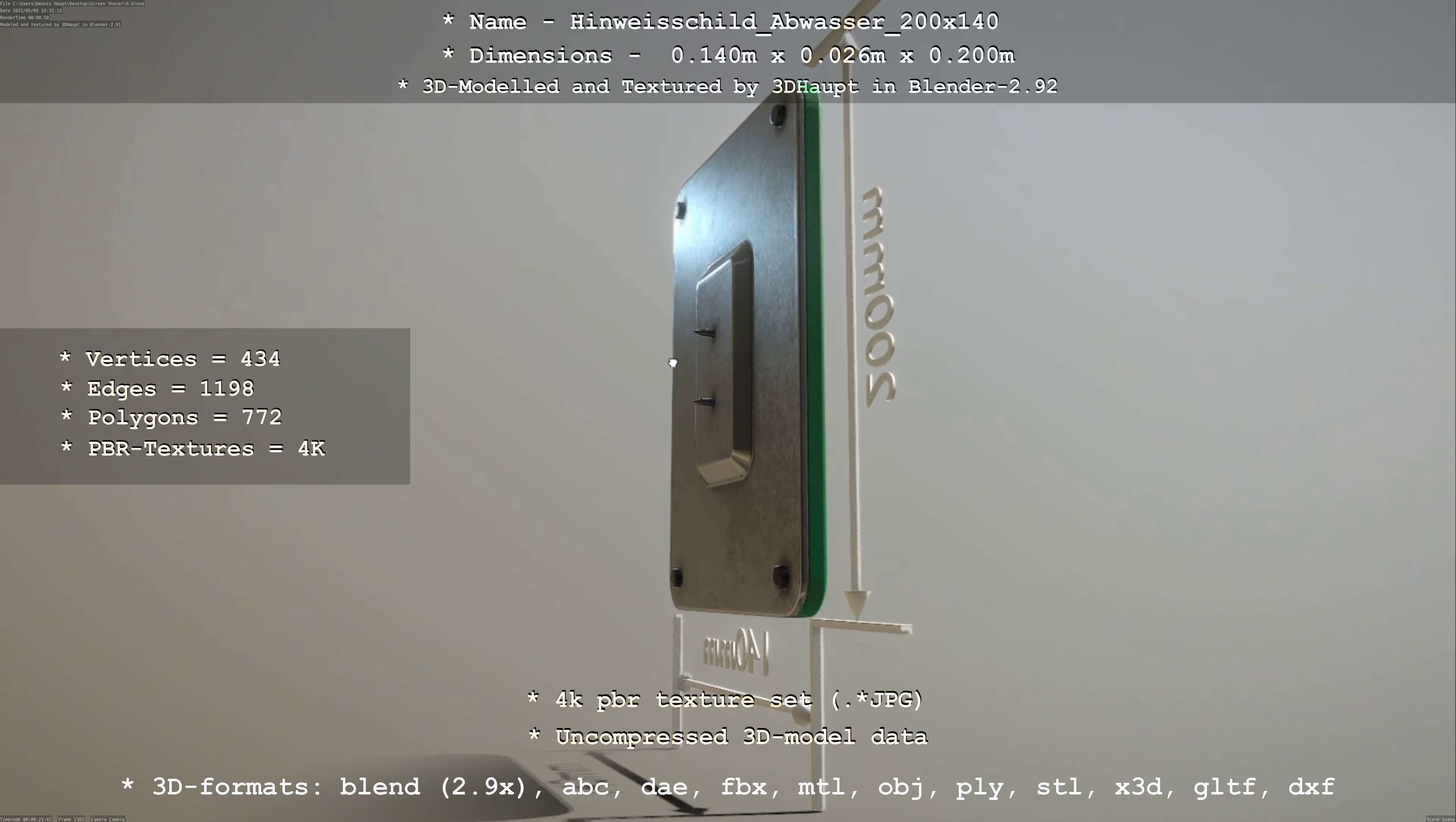 Hinweisschild Abwasser 200x140mm Low-poly 3D model_3