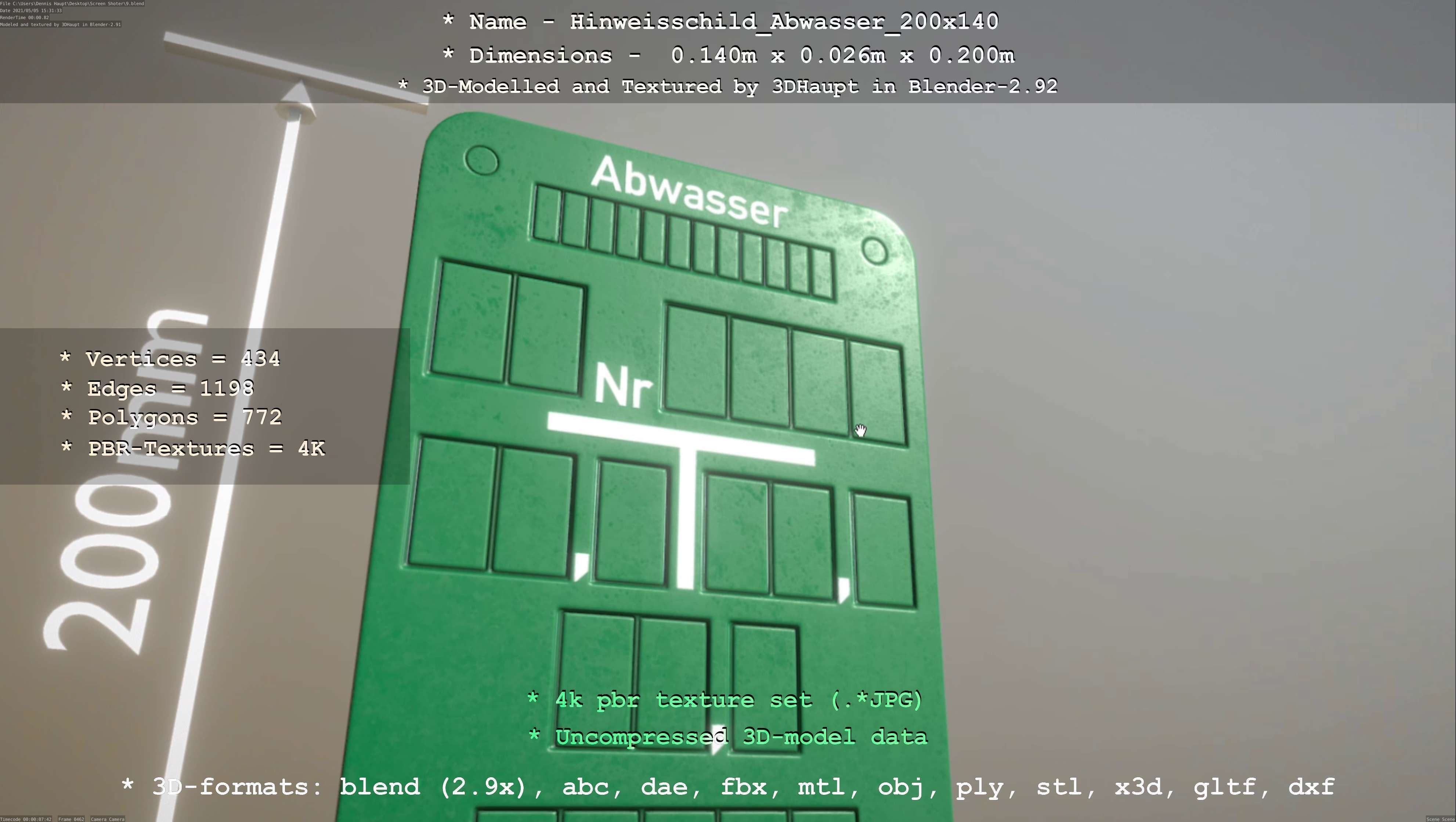 Hinweisschild Abwasser 200x140mm Low-poly 3D model_44