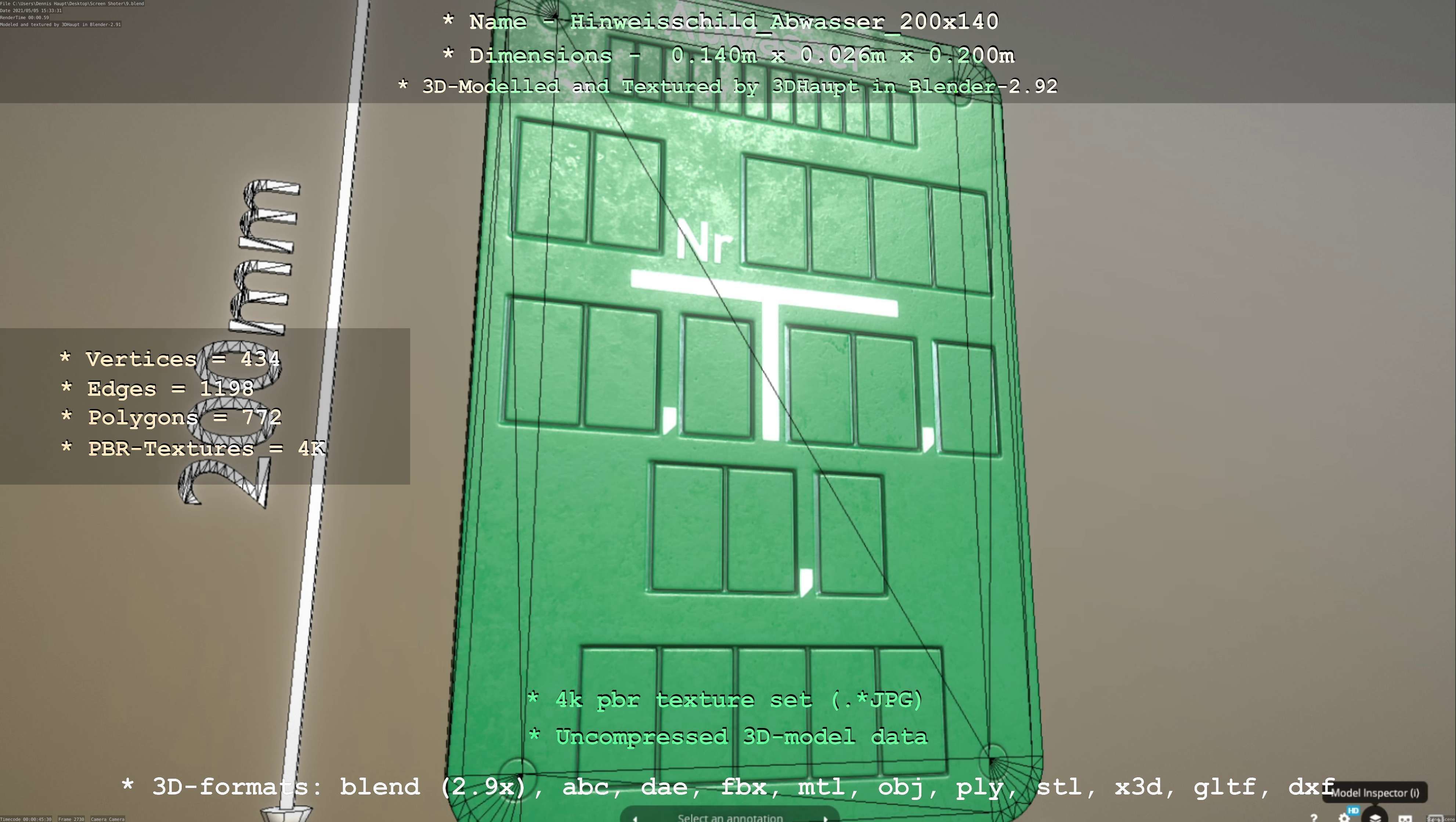 Hinweisschild Abwasser 200x140mm Low-poly 3D model_101