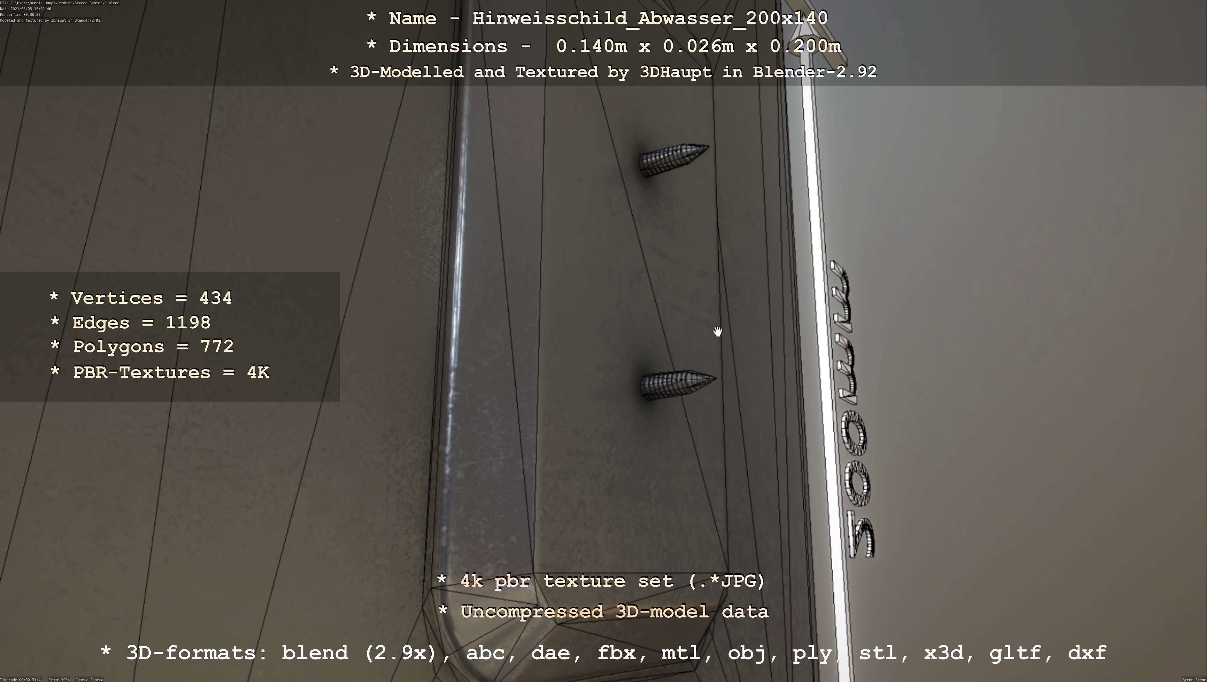 Hinweisschild Abwasser 200x140mm Low-poly 3D model_80