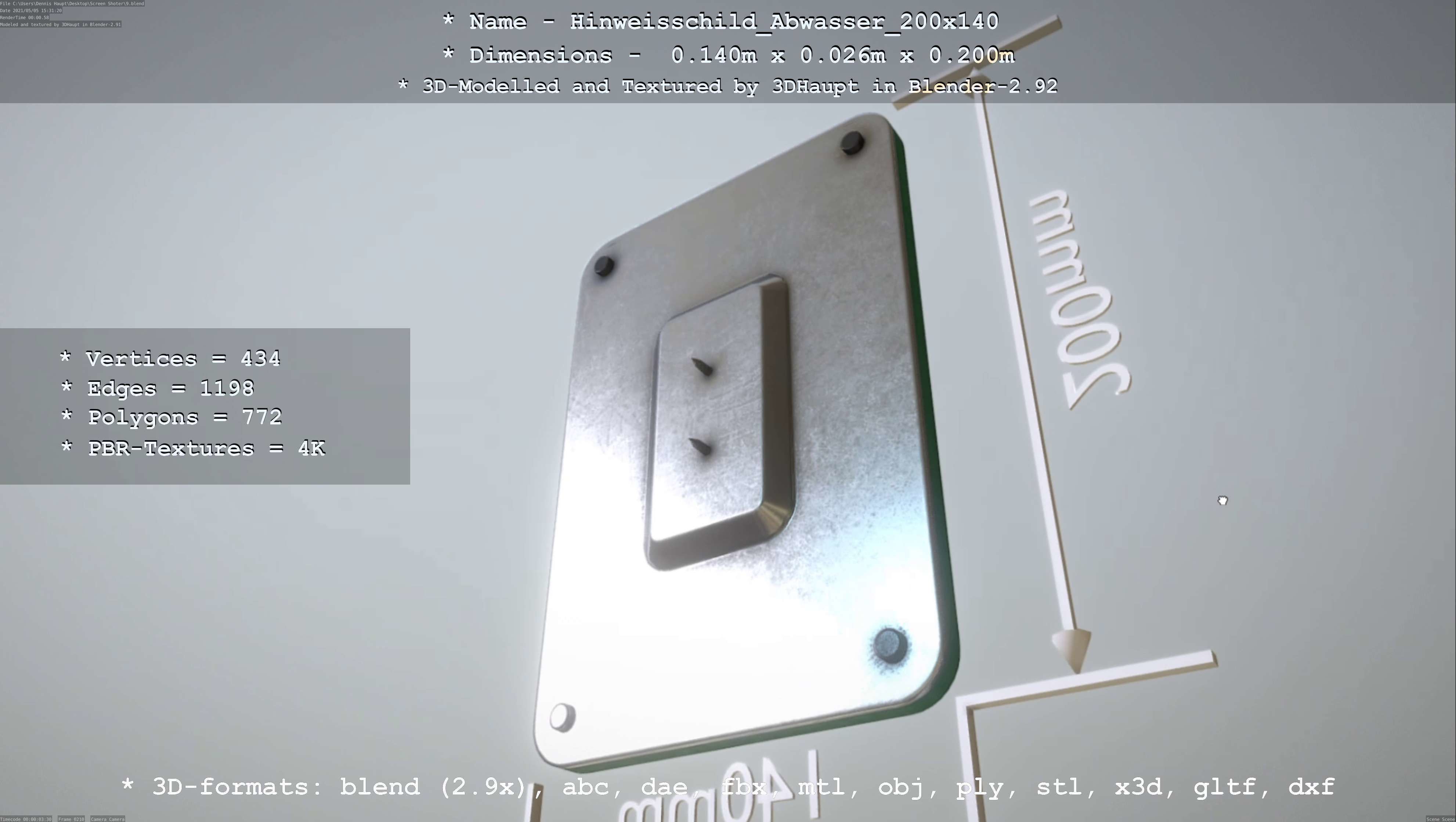 Hinweisschild Abwasser 200x140mm Low-poly 3D model_2