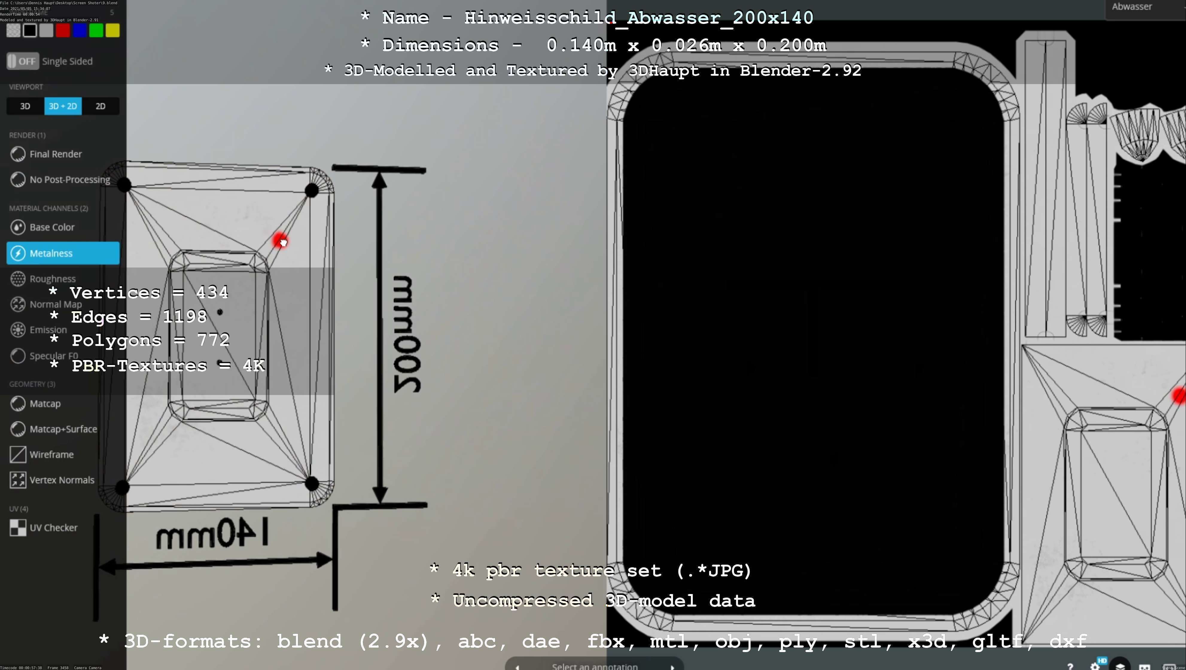 Hinweisschild Abwasser 200x140mm Low-poly 3D model_121