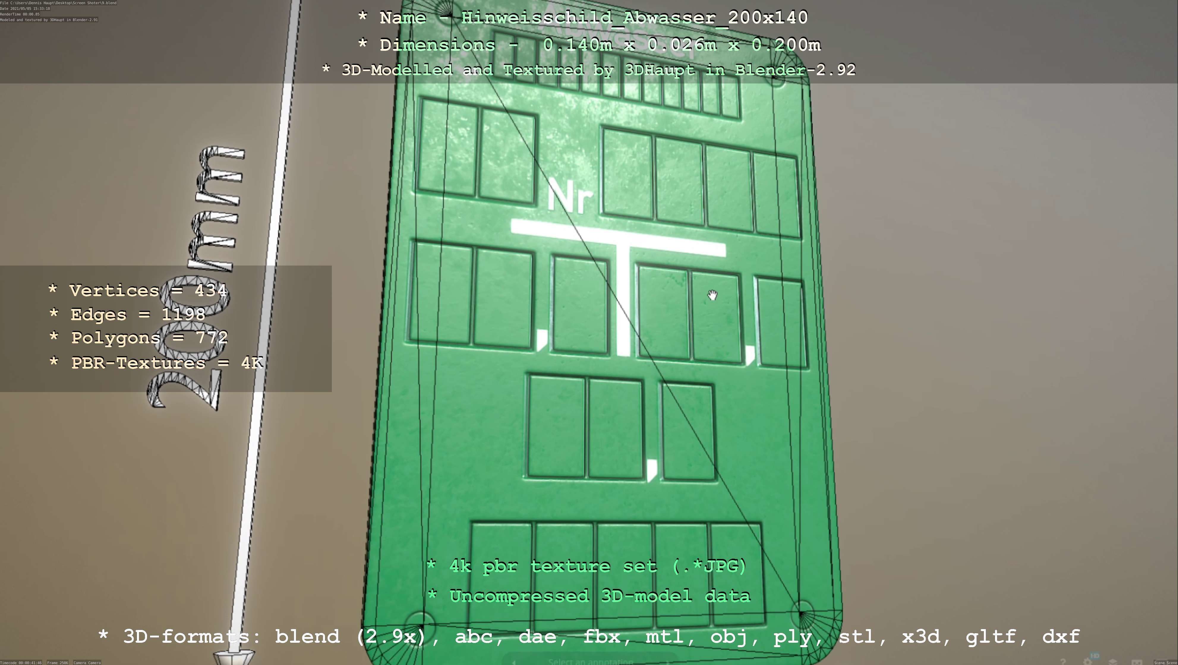 Hinweisschild Abwasser 200x140mm Low-poly 3D model_97