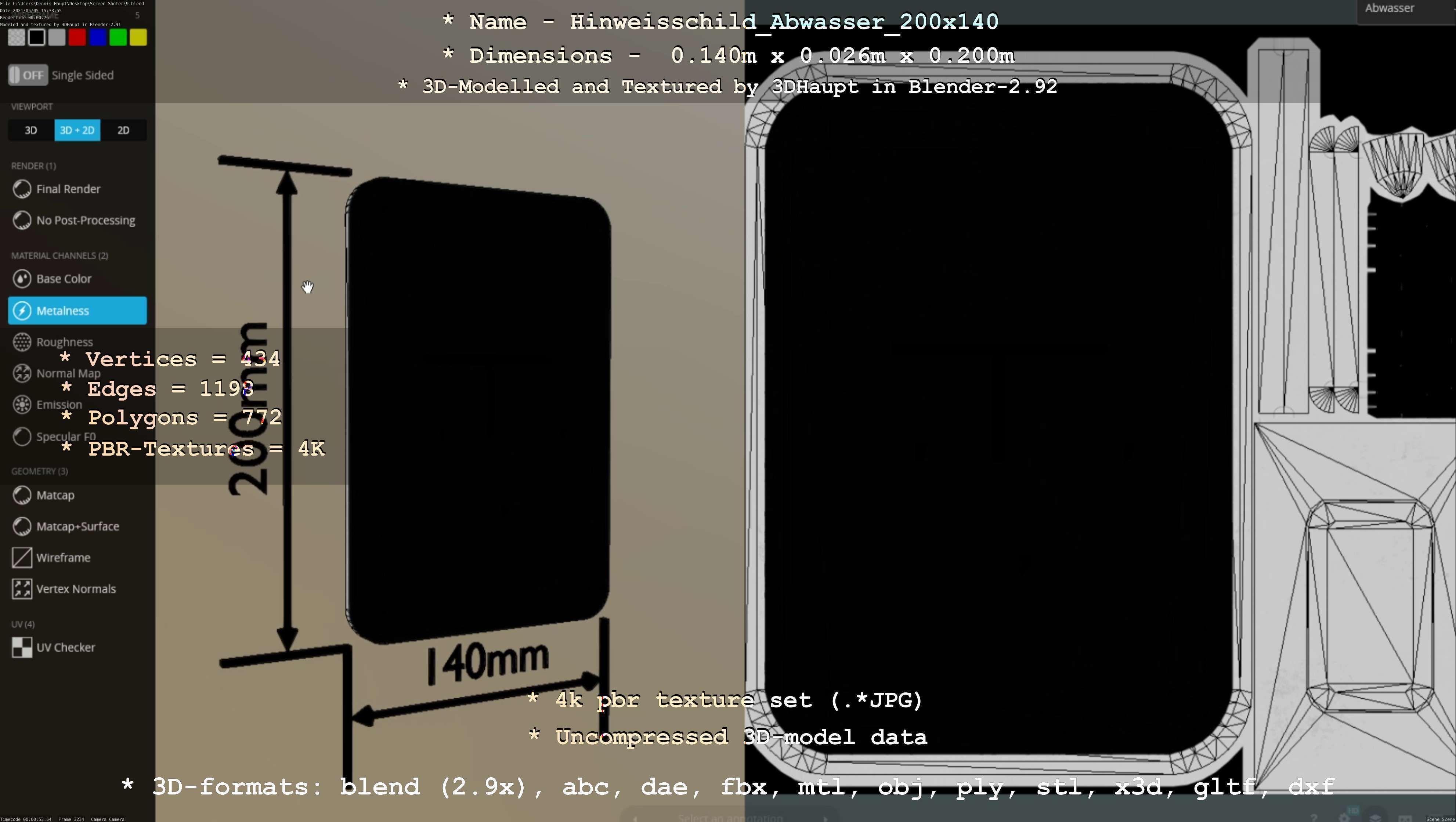 Hinweisschild Abwasser 200x140mm Low-poly 3D model_112