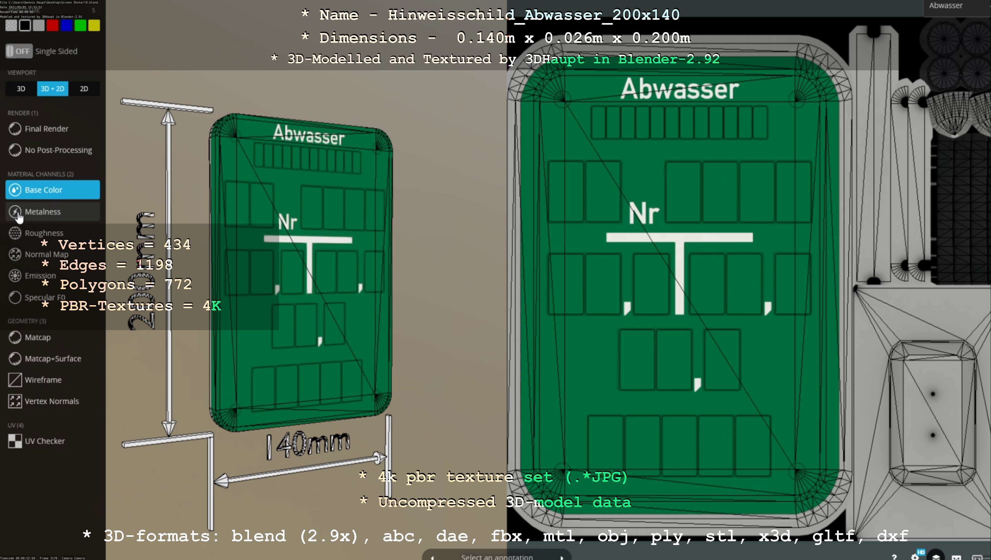 Hinweisschild Abwasser 200x140mm Low-poly 3D model_109
