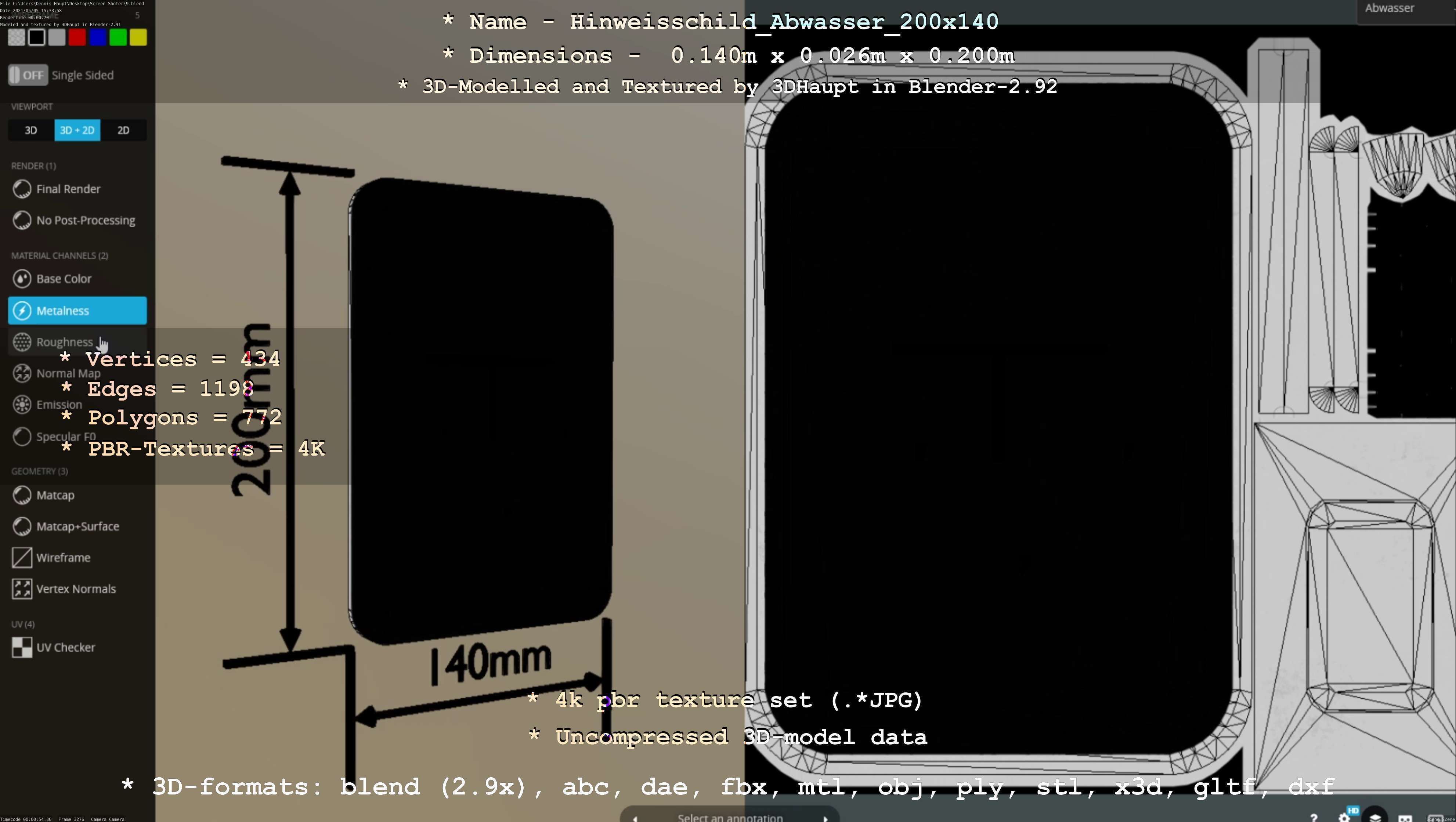 Hinweisschild Abwasser 200x140mm Low-poly 3D model_114