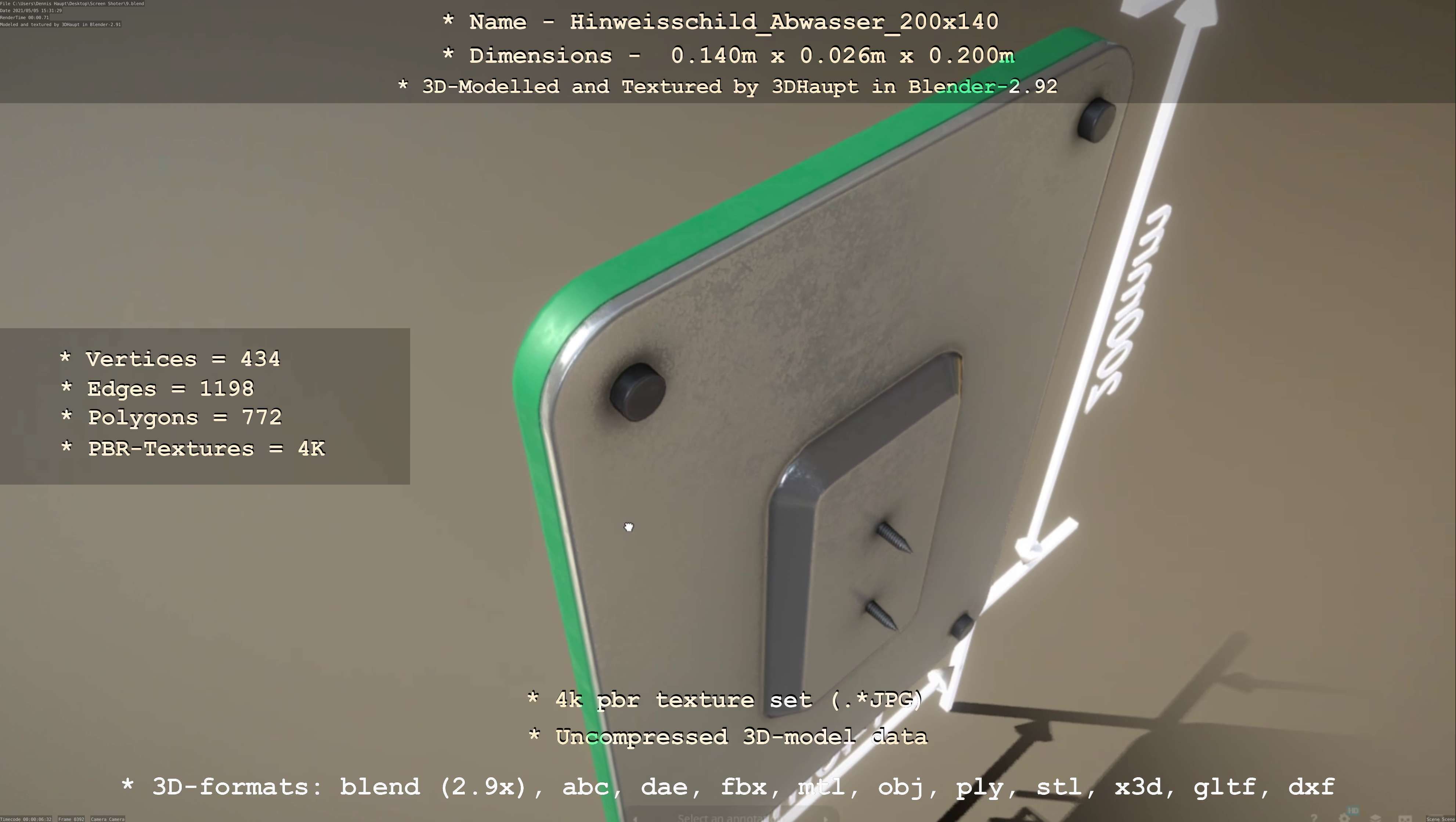 Hinweisschild Abwasser 200x140mm Low-poly 3D model_29