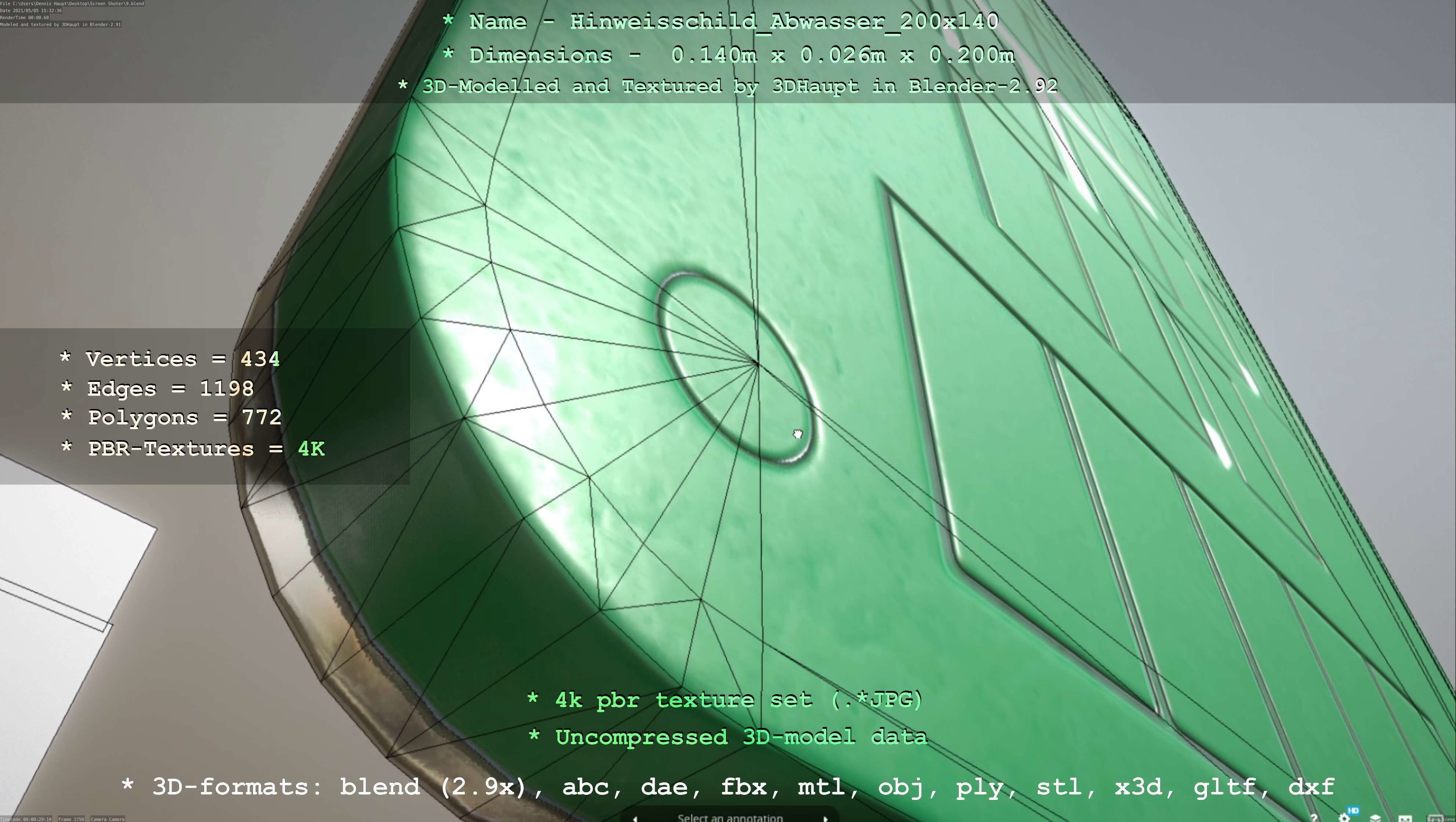 Hinweisschild Abwasser 200x140mm Low-poly 3D model_81