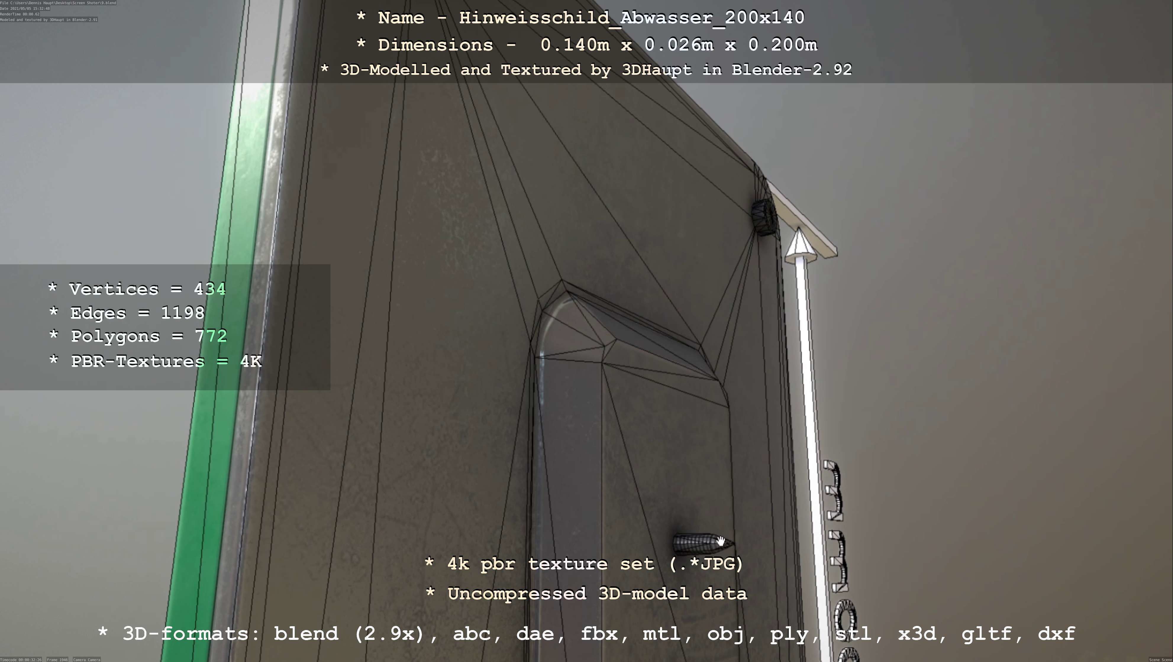 Hinweisschild Abwasser 200x140mm Low-poly 3D model_9