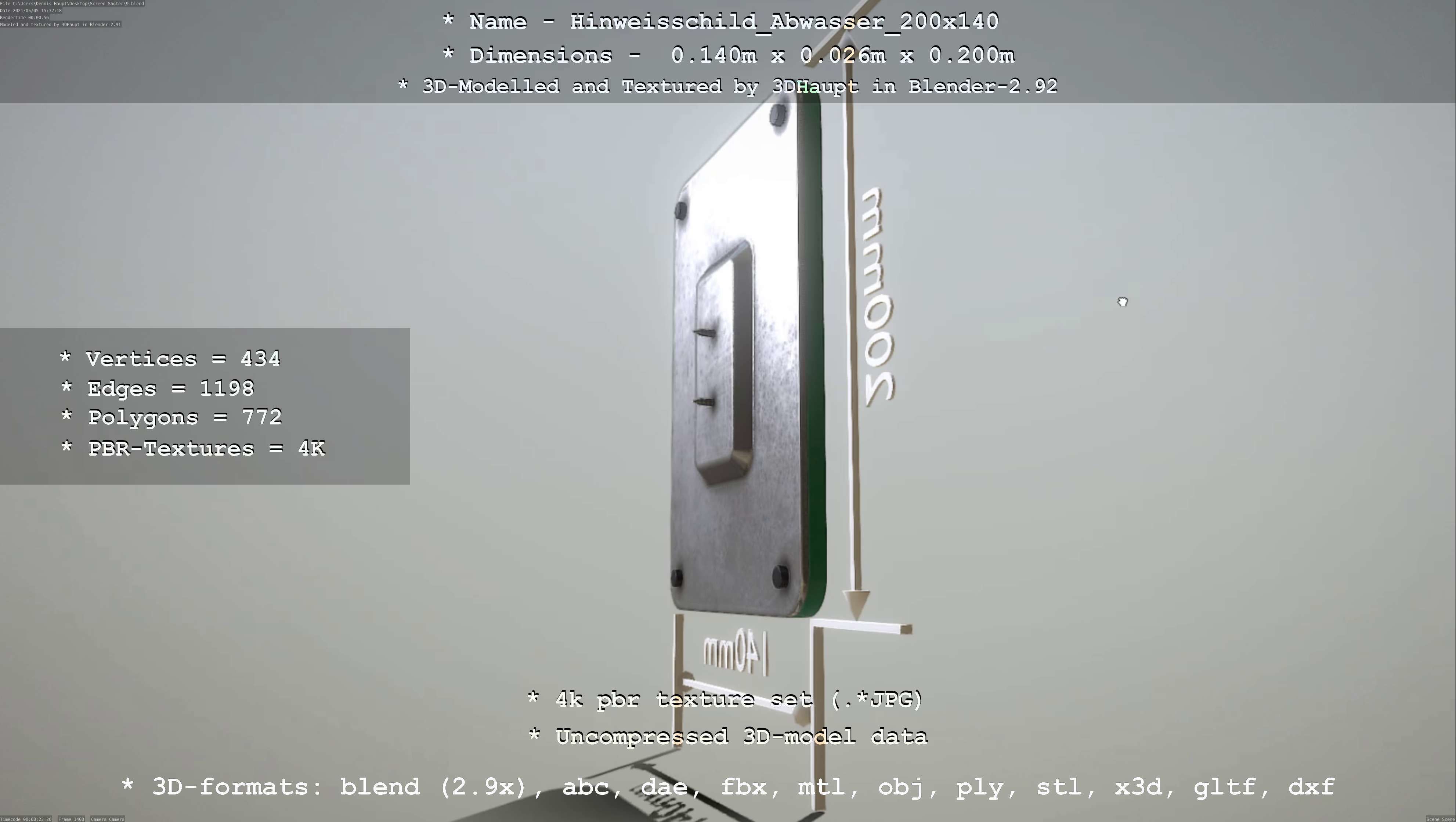 Hinweisschild Abwasser 200x140mm Low-poly 3D model_4