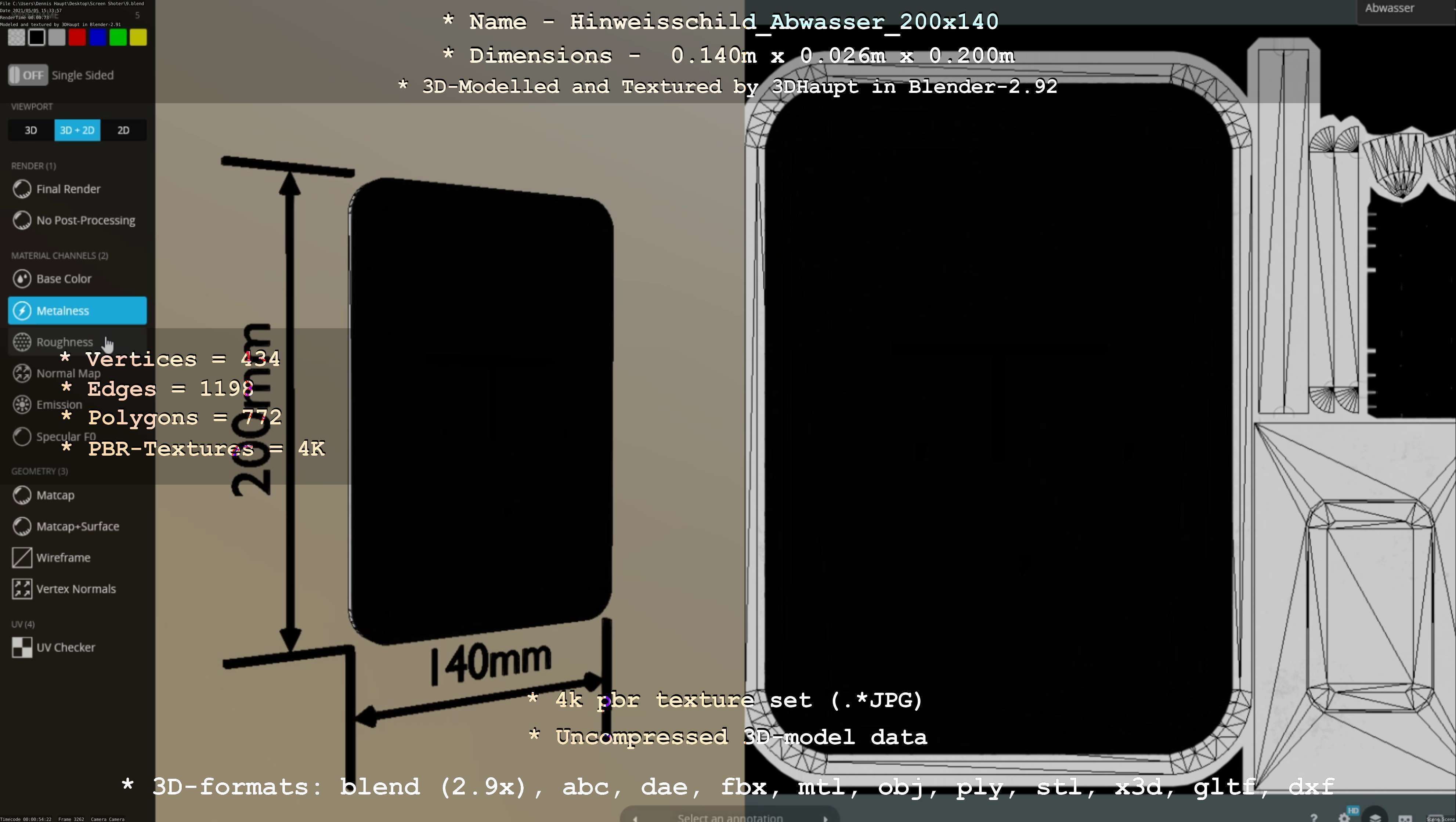 Hinweisschild Abwasser 200x140mm Low-poly 3D model_113