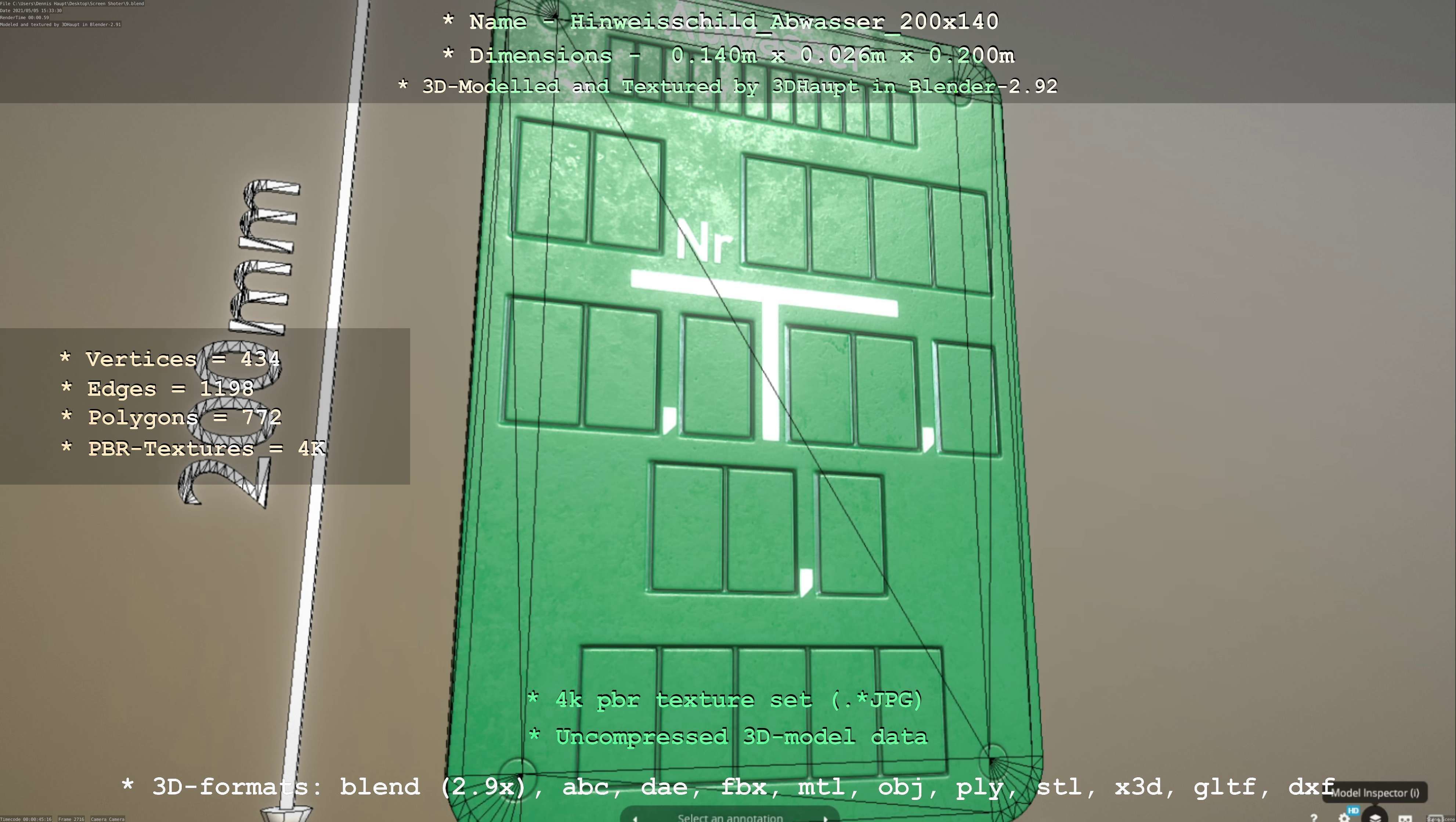 Hinweisschild Abwasser 200x140mm Low-poly 3D model_102