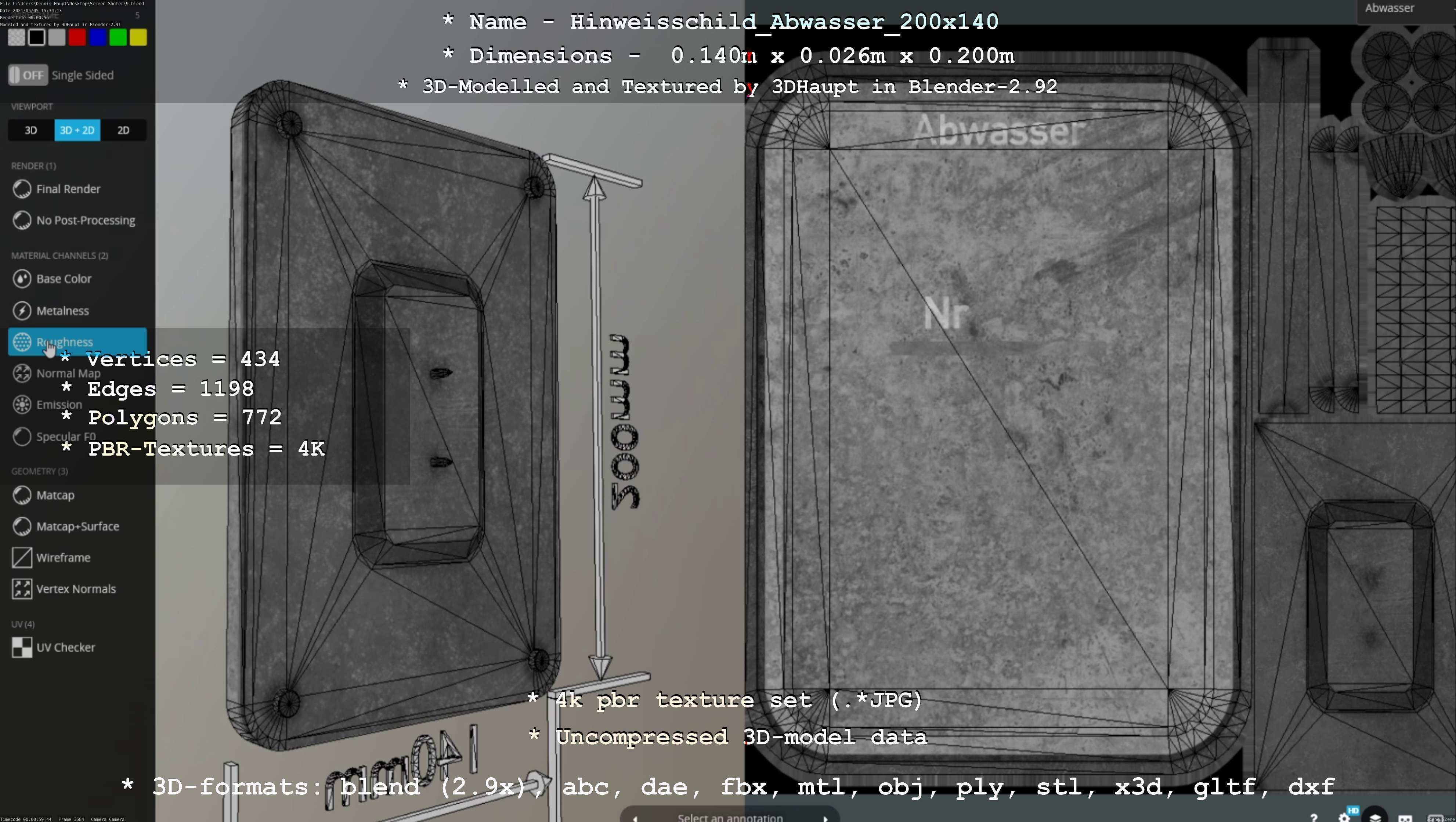 Hinweisschild Abwasser 200x140mm Low-poly 3D model_124