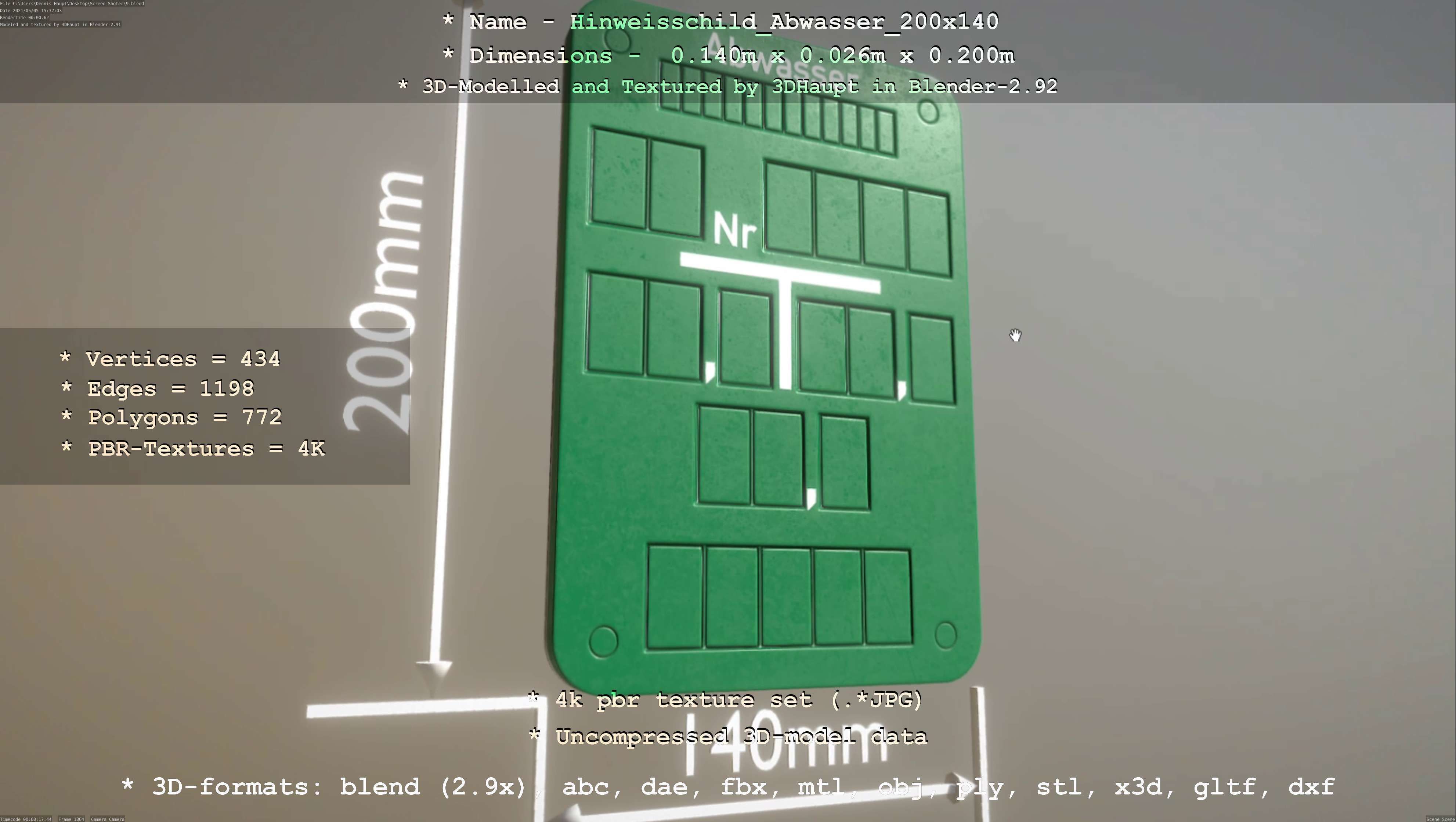 Hinweisschild Abwasser 200x140mm Low-poly 3D model_51