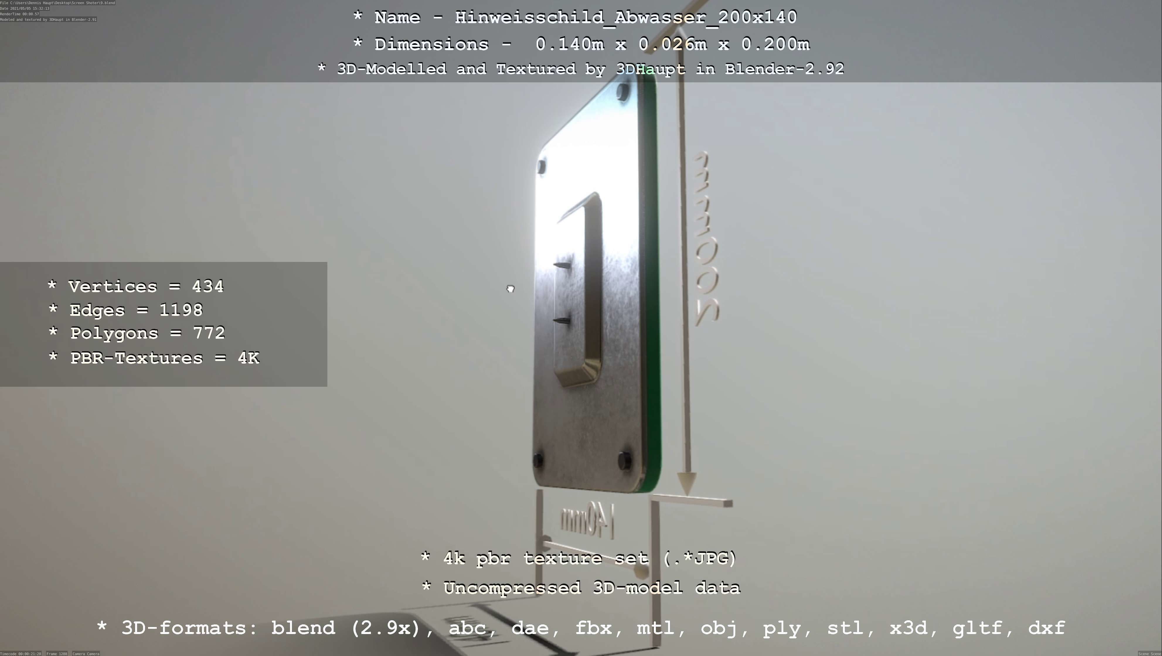 Hinweisschild Abwasser 200x140mm Low-poly 3D model_60