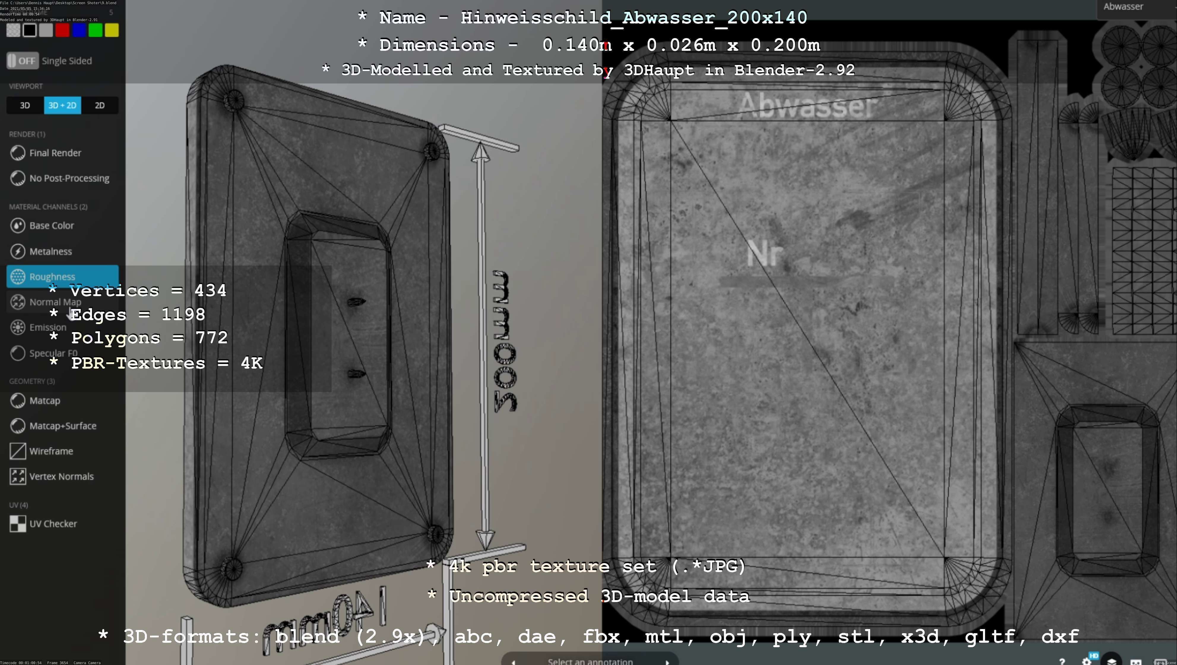 Hinweisschild Abwasser 200x140mm Low-poly 3D model_20