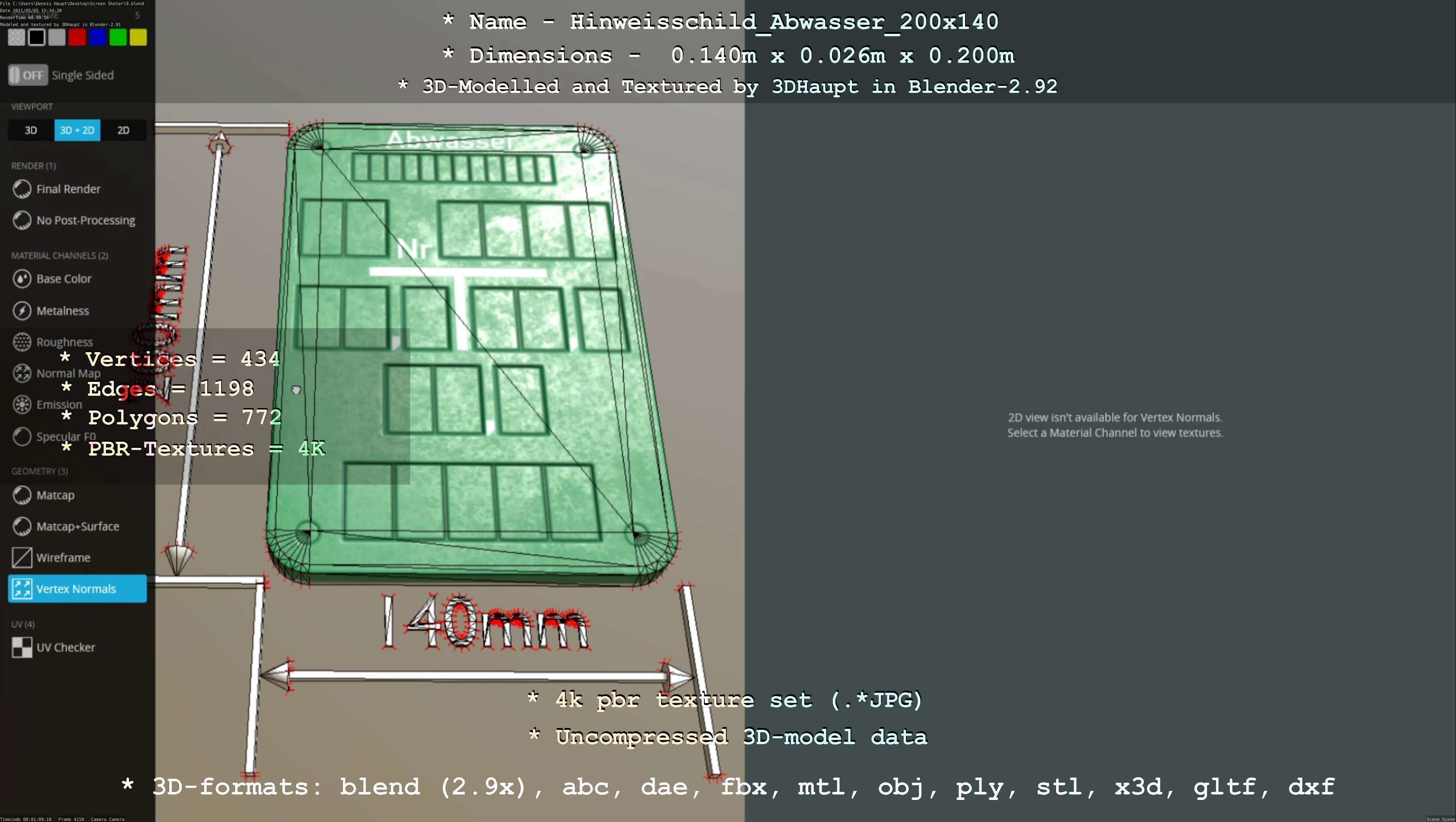 Hinweisschild Abwasser 200x140mm Low-poly 3D model_23