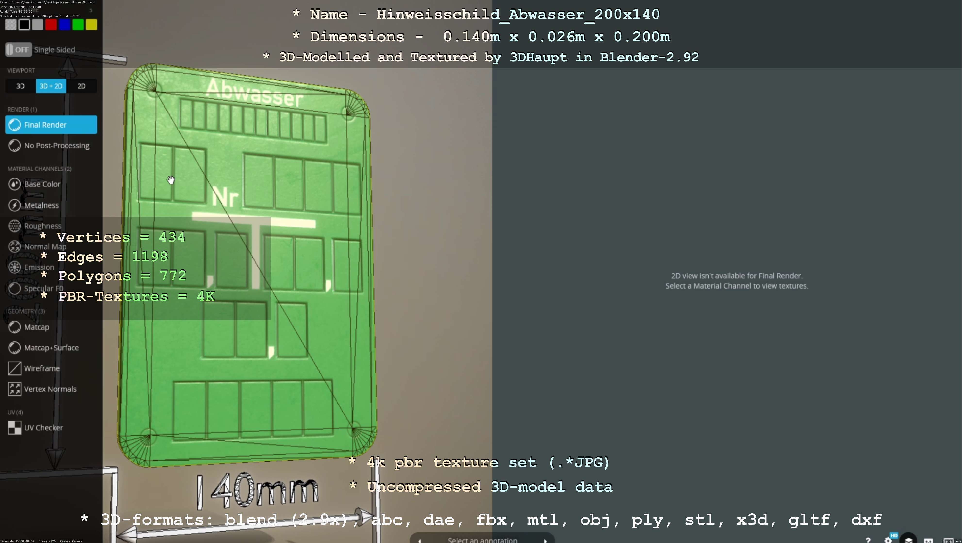 Hinweisschild Abwasser 200x140mm Low-poly 3D model_105
