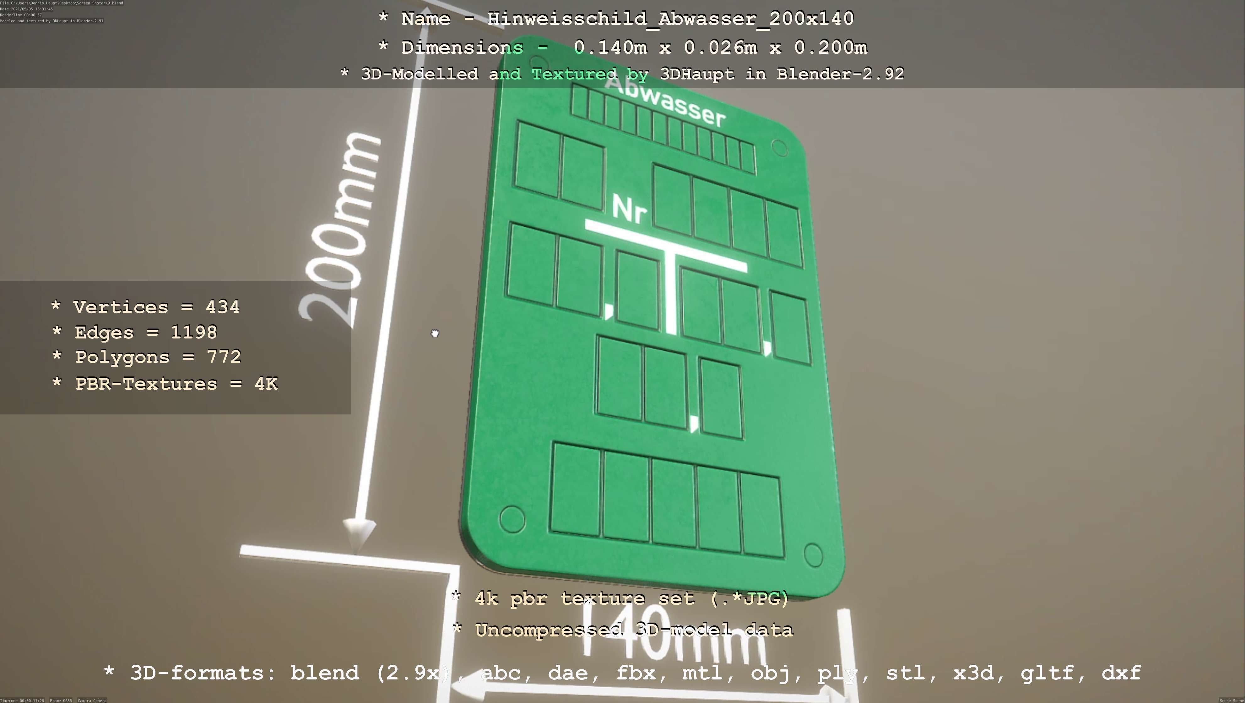 Hinweisschild Abwasser 200x140mm Low-poly 3D model_46