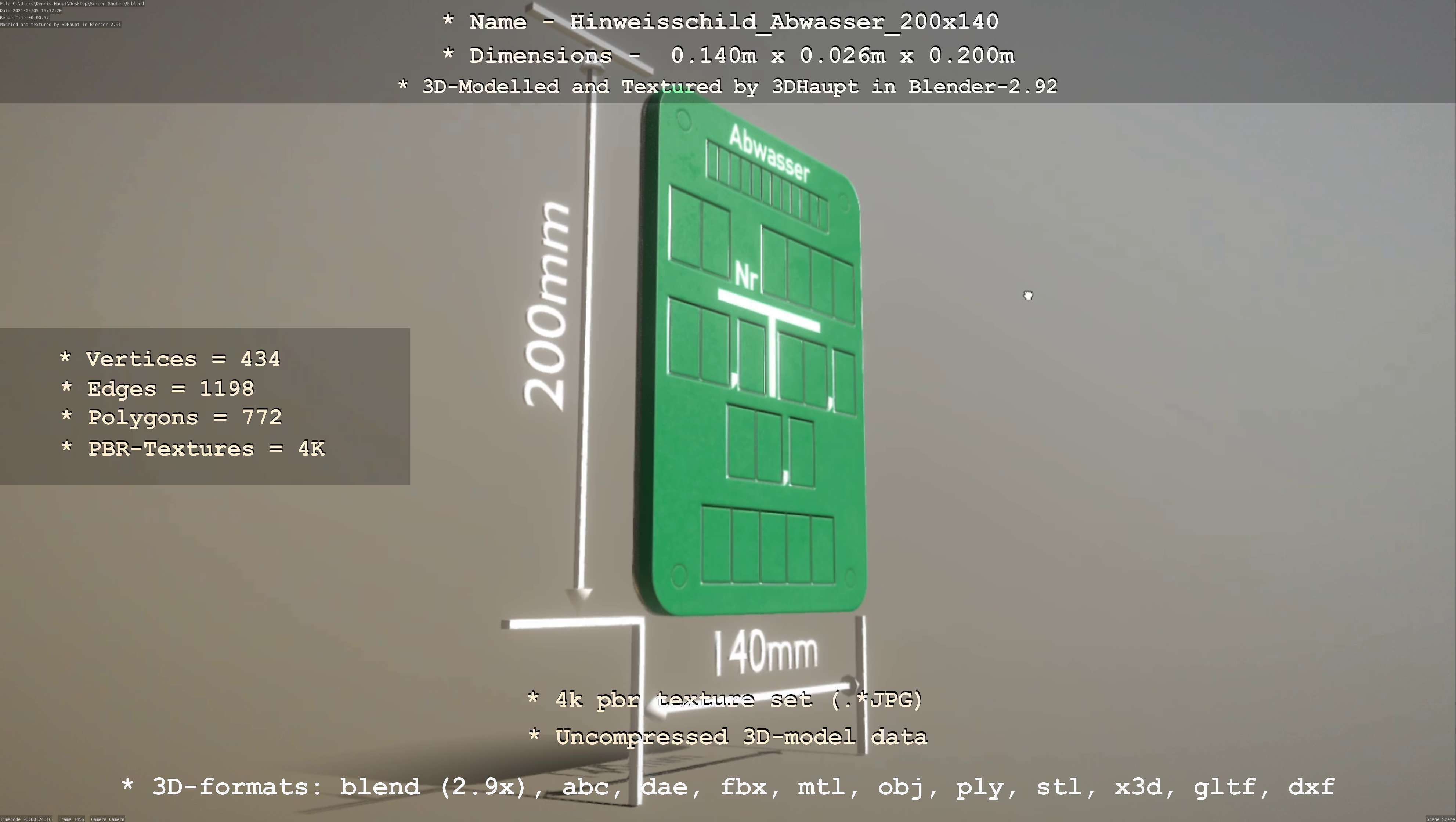Hinweisschild Abwasser 200x140mm Low-poly 3D model_70