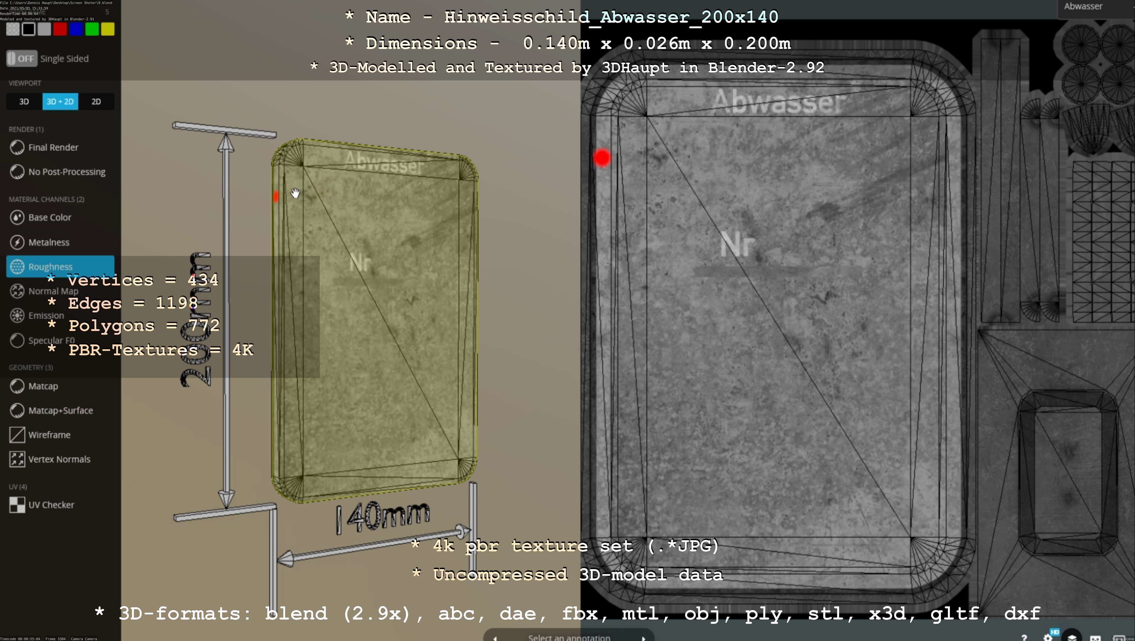 Hinweisschild Abwasser 200x140mm Low-poly 3D model_116