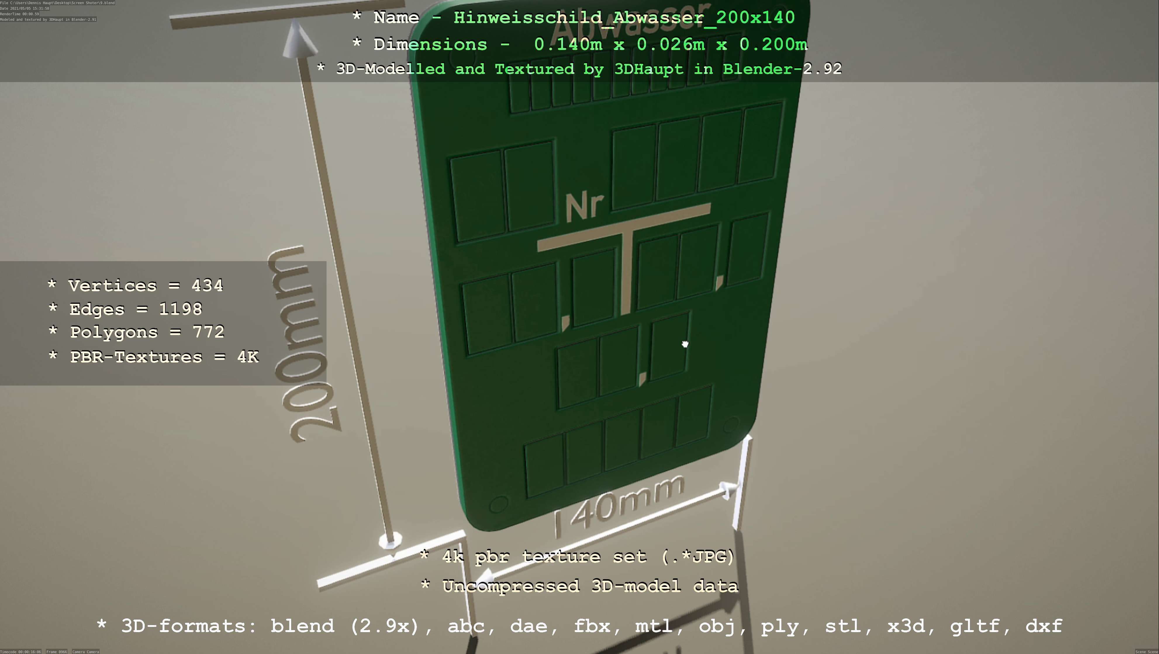 Hinweisschild Abwasser 200x140mm Low-poly 3D model_50