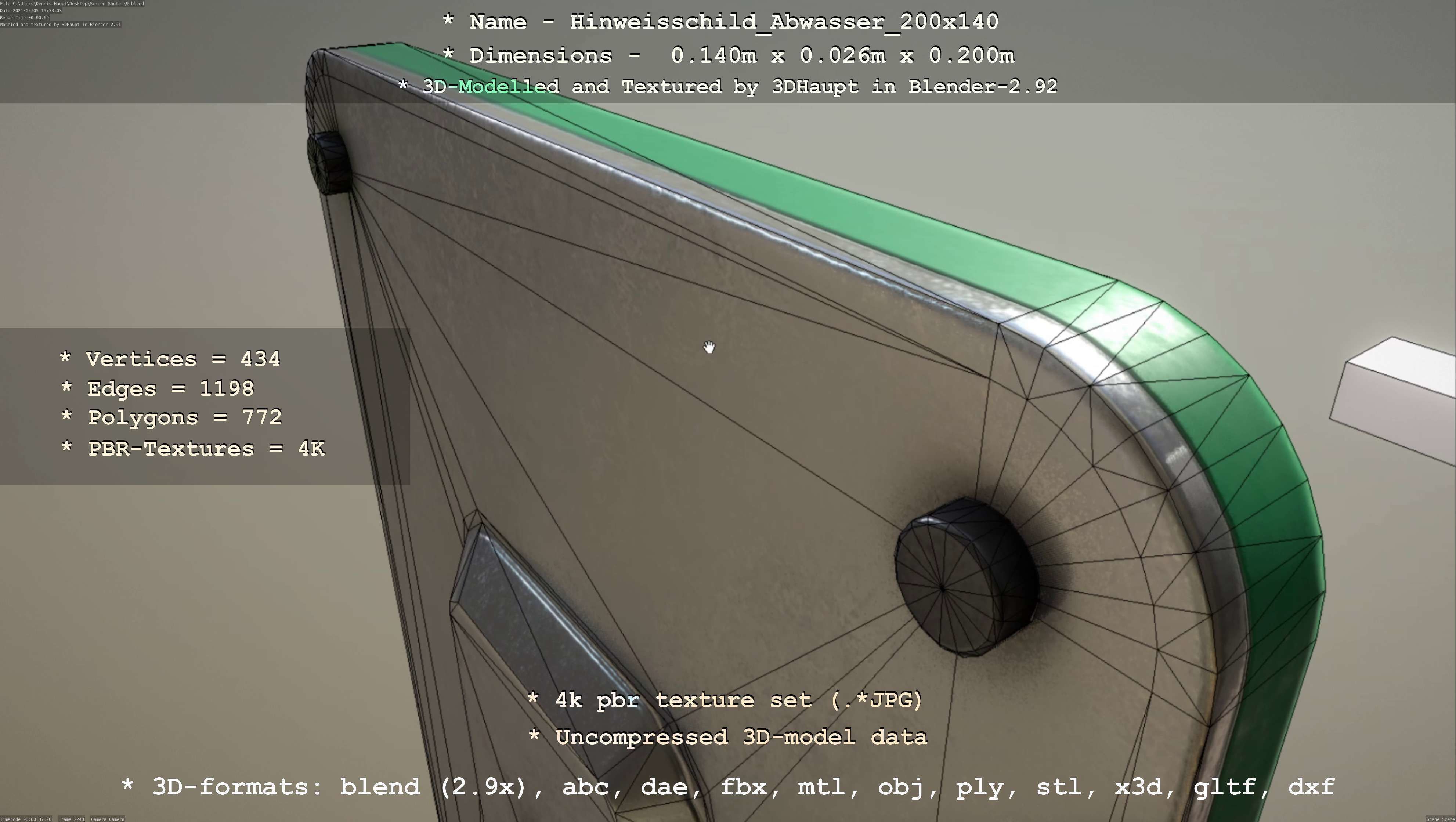 Hinweisschild Abwasser 200x140mm Low-poly 3D model_90