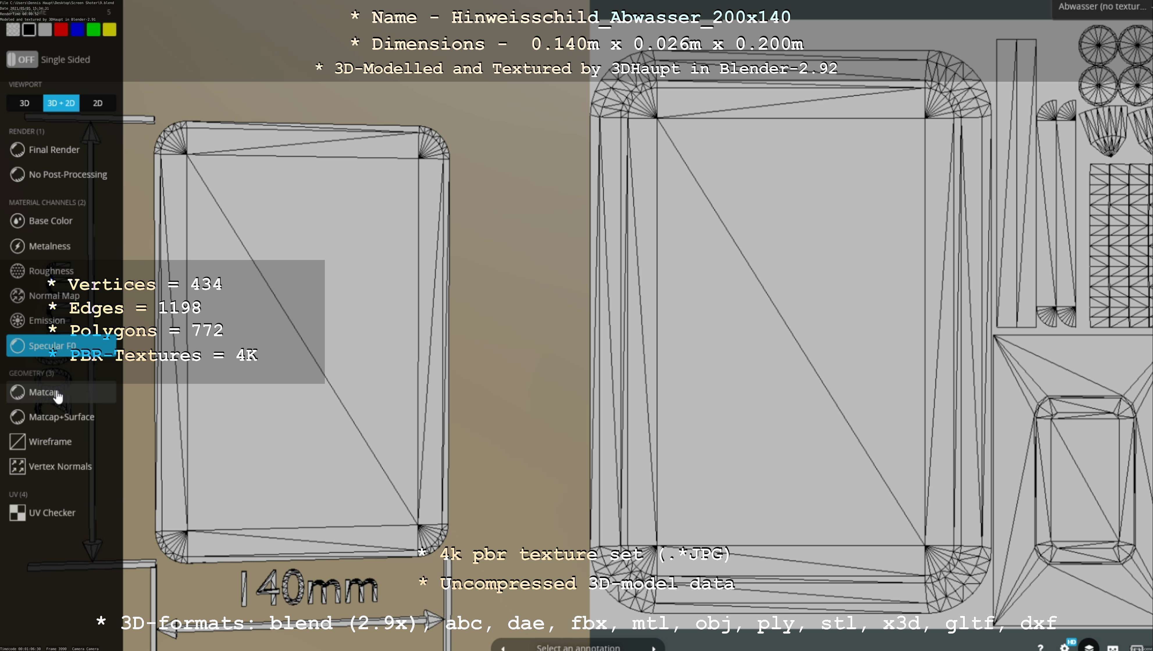 Hinweisschild Abwasser 200x140mm Low-poly 3D model_22
