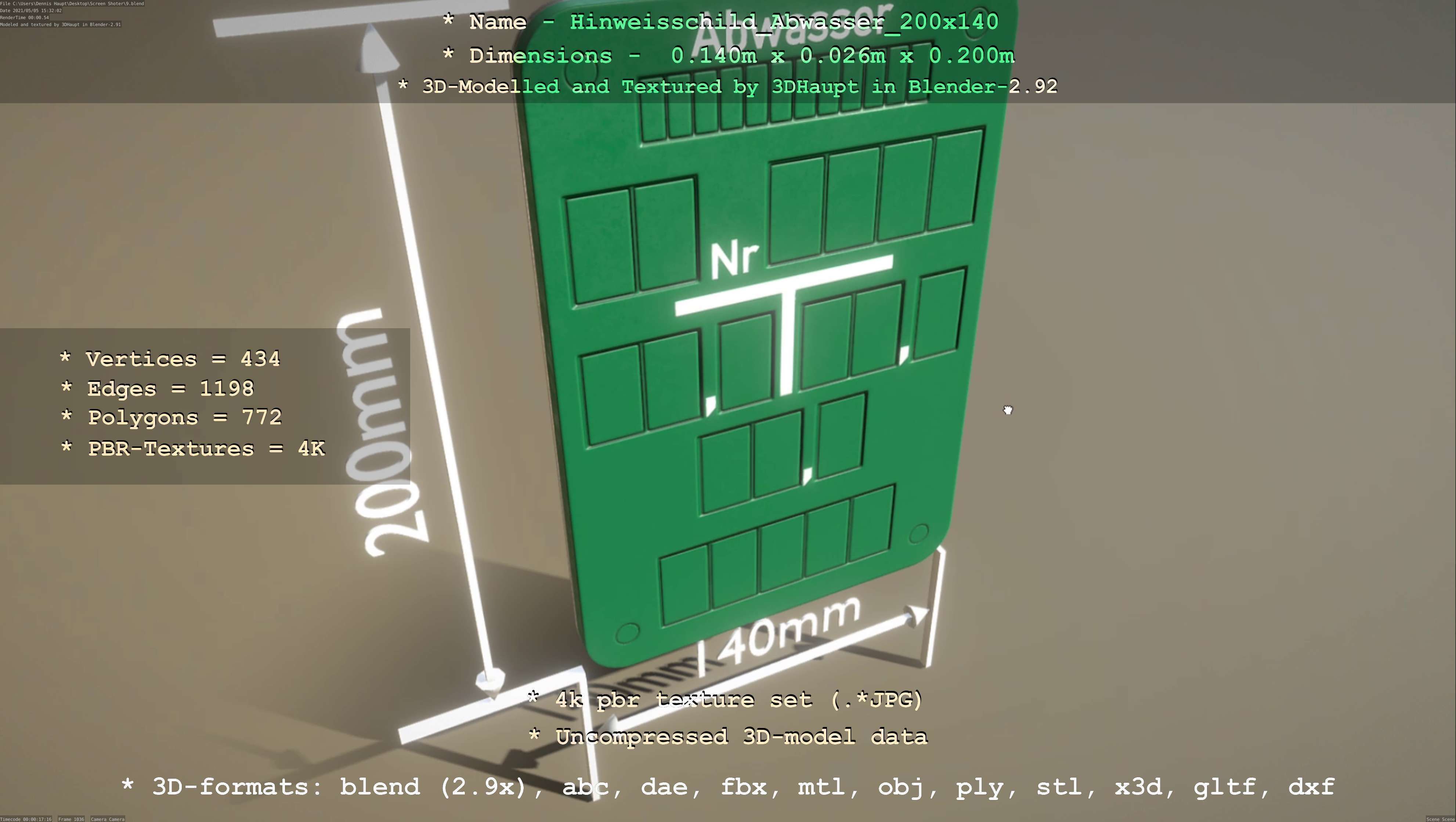 Hinweisschild Abwasser 200x140mm Low-poly 3D model_33