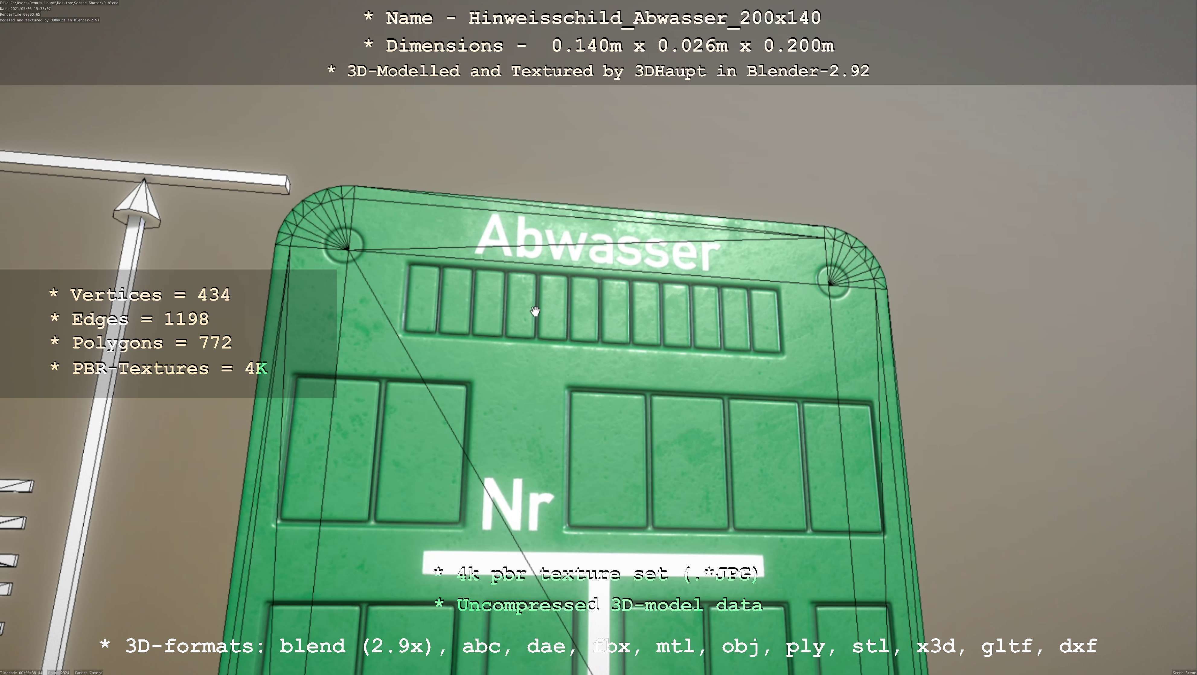 Hinweisschild Abwasser 200x140mm Low-poly 3D model_92