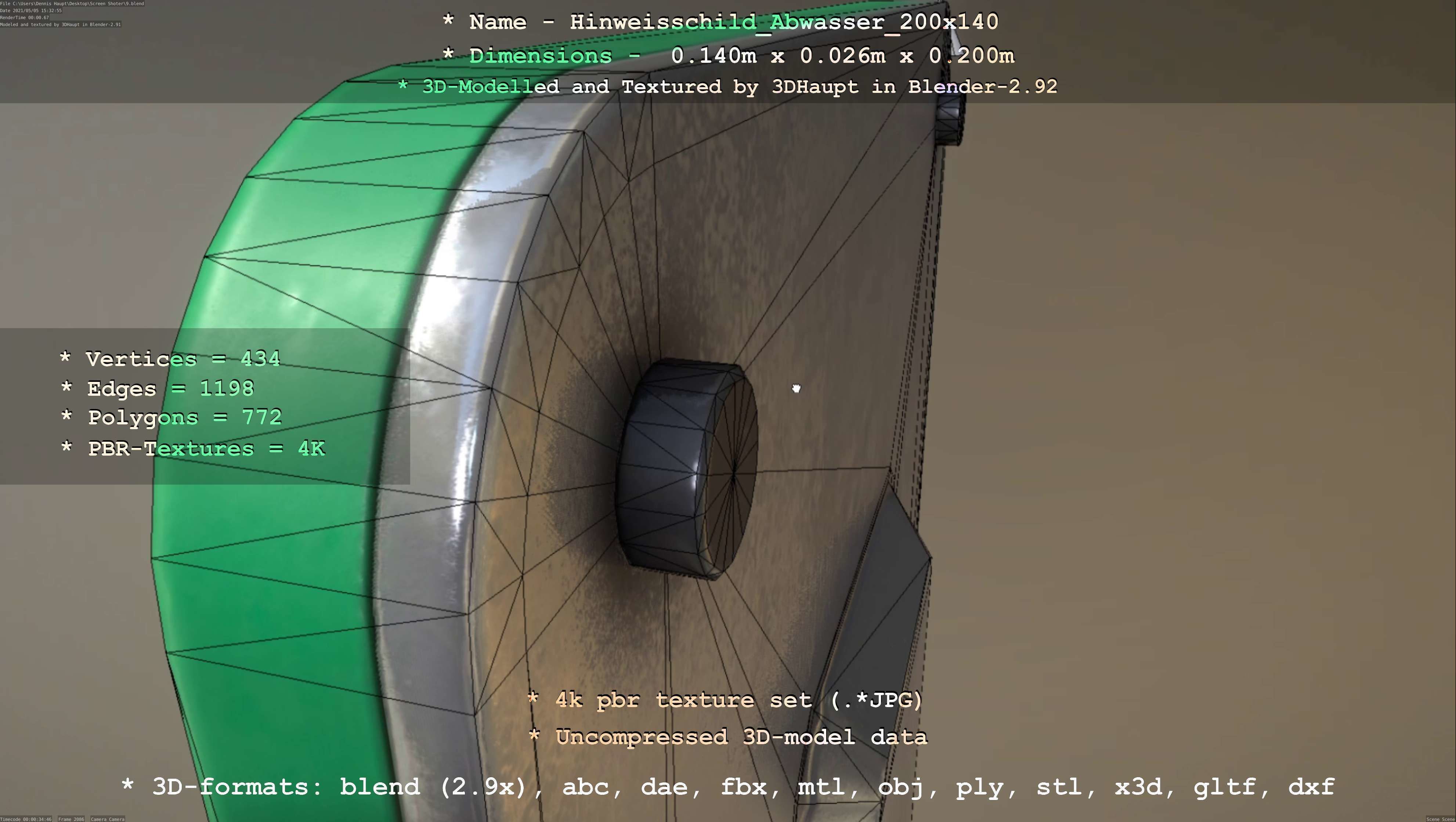 Hinweisschild Abwasser 200x140mm Low-poly 3D model_91
