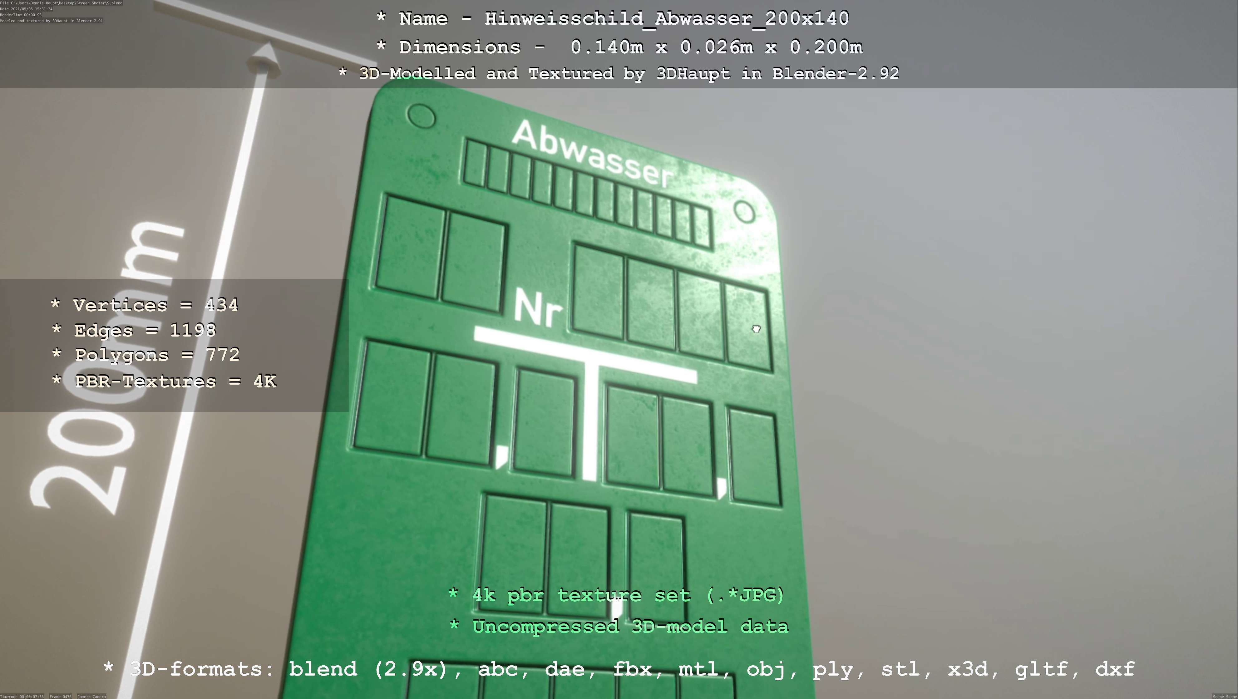 Hinweisschild Abwasser 200x140mm Low-poly 3D model_35