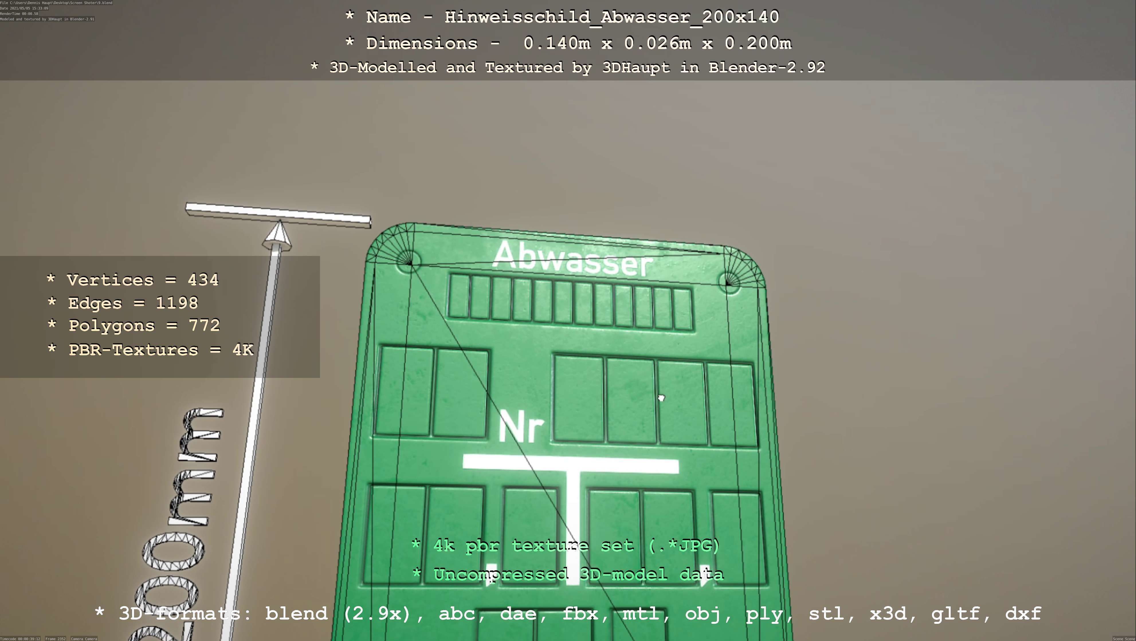 Hinweisschild Abwasser 200x140mm Low-poly 3D model_95