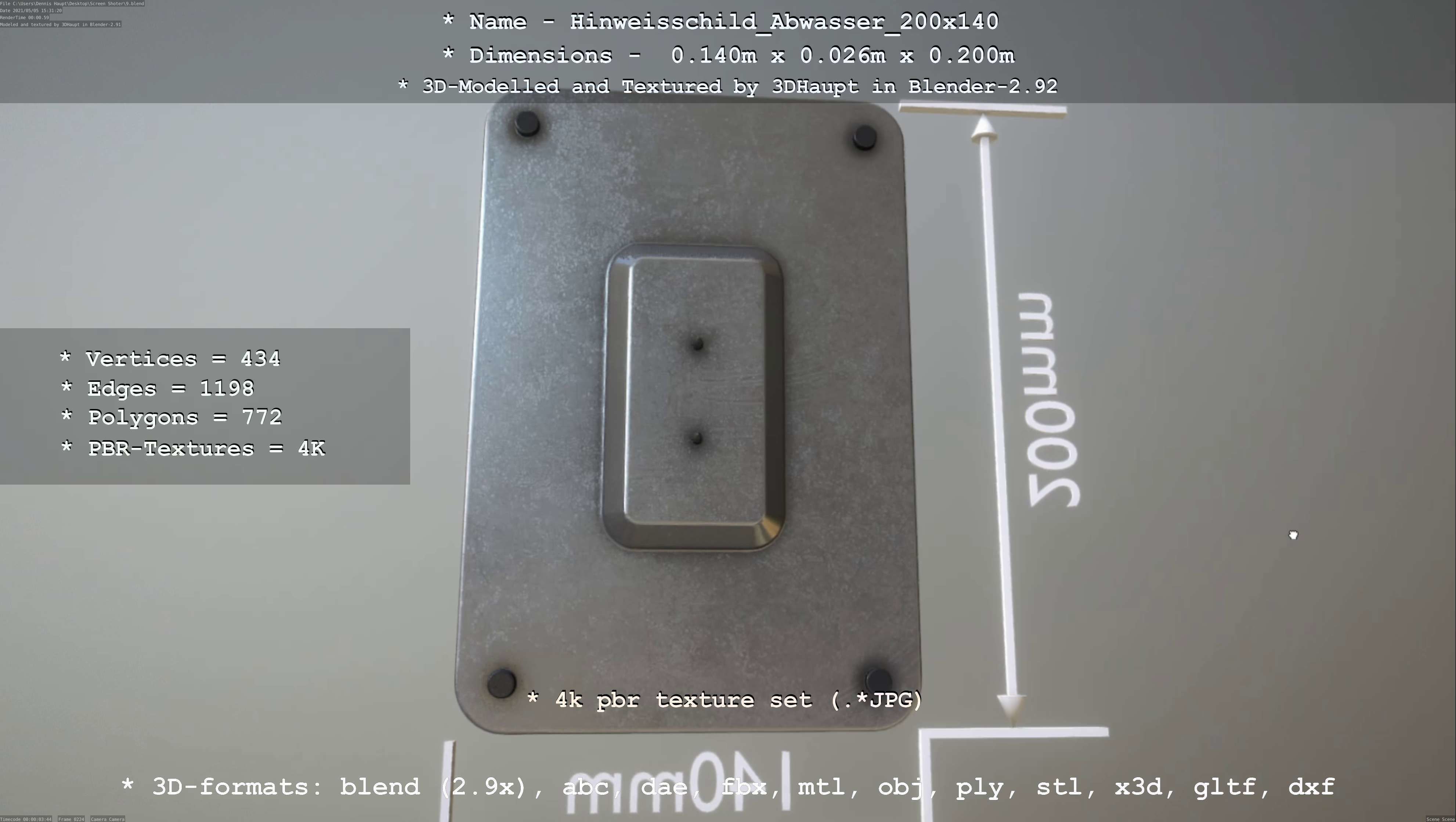 Hinweisschild Abwasser 200x140mm Low-poly 3D model_13