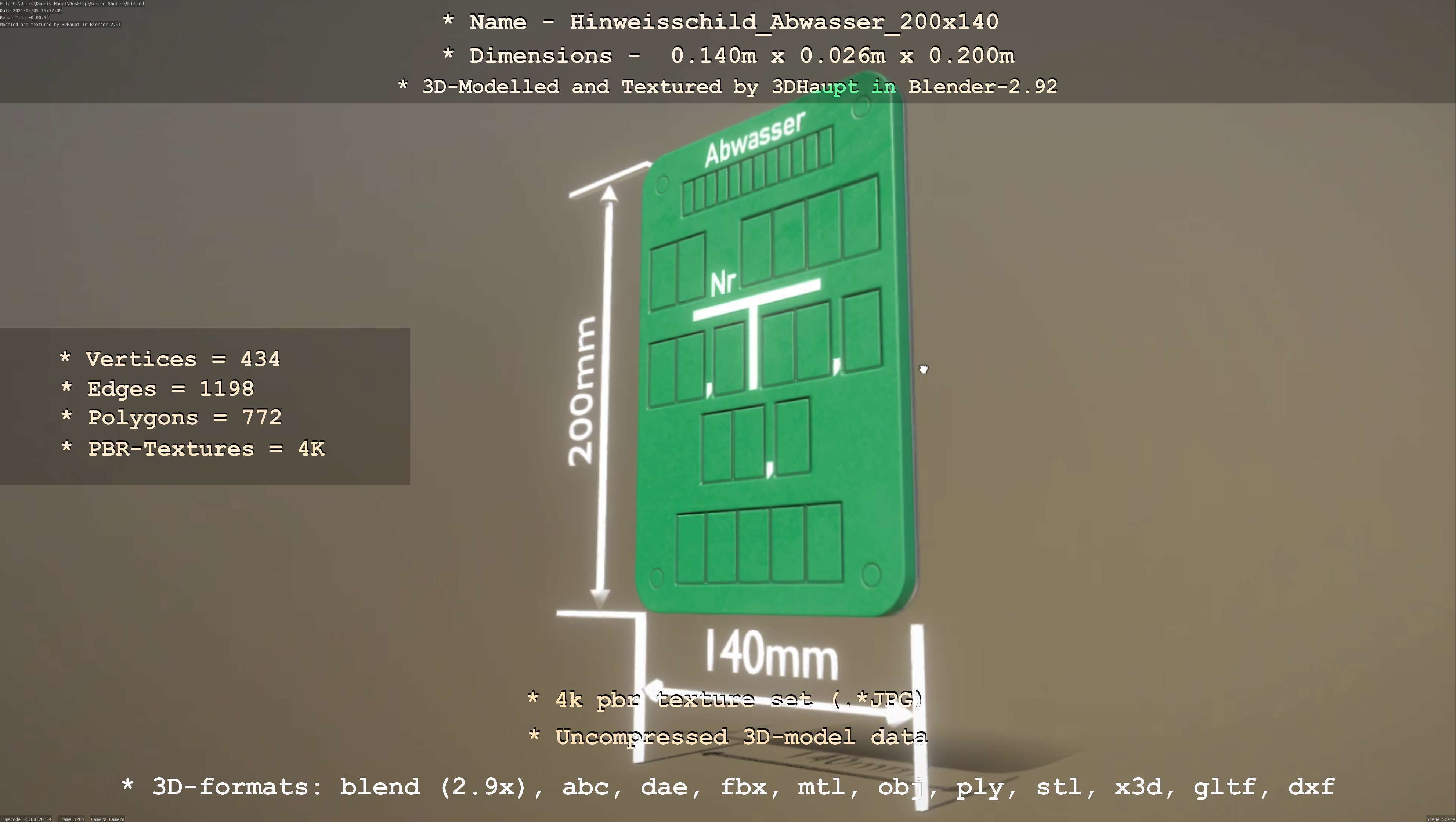 Hinweisschild Abwasser 200x140mm Low-poly 3D model_53