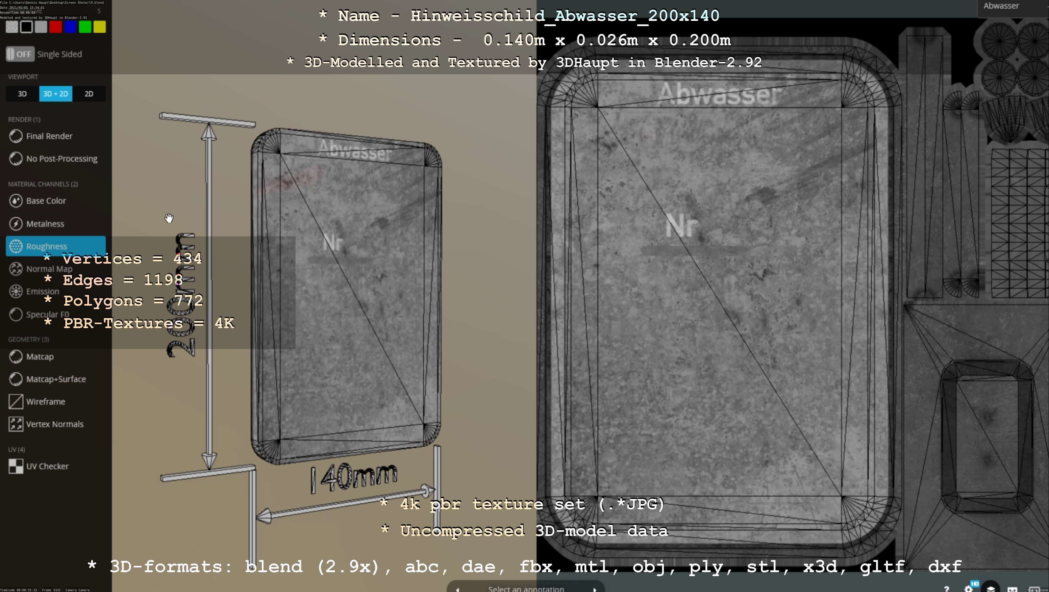 Hinweisschild Abwasser 200x140mm Low-poly 3D model_18