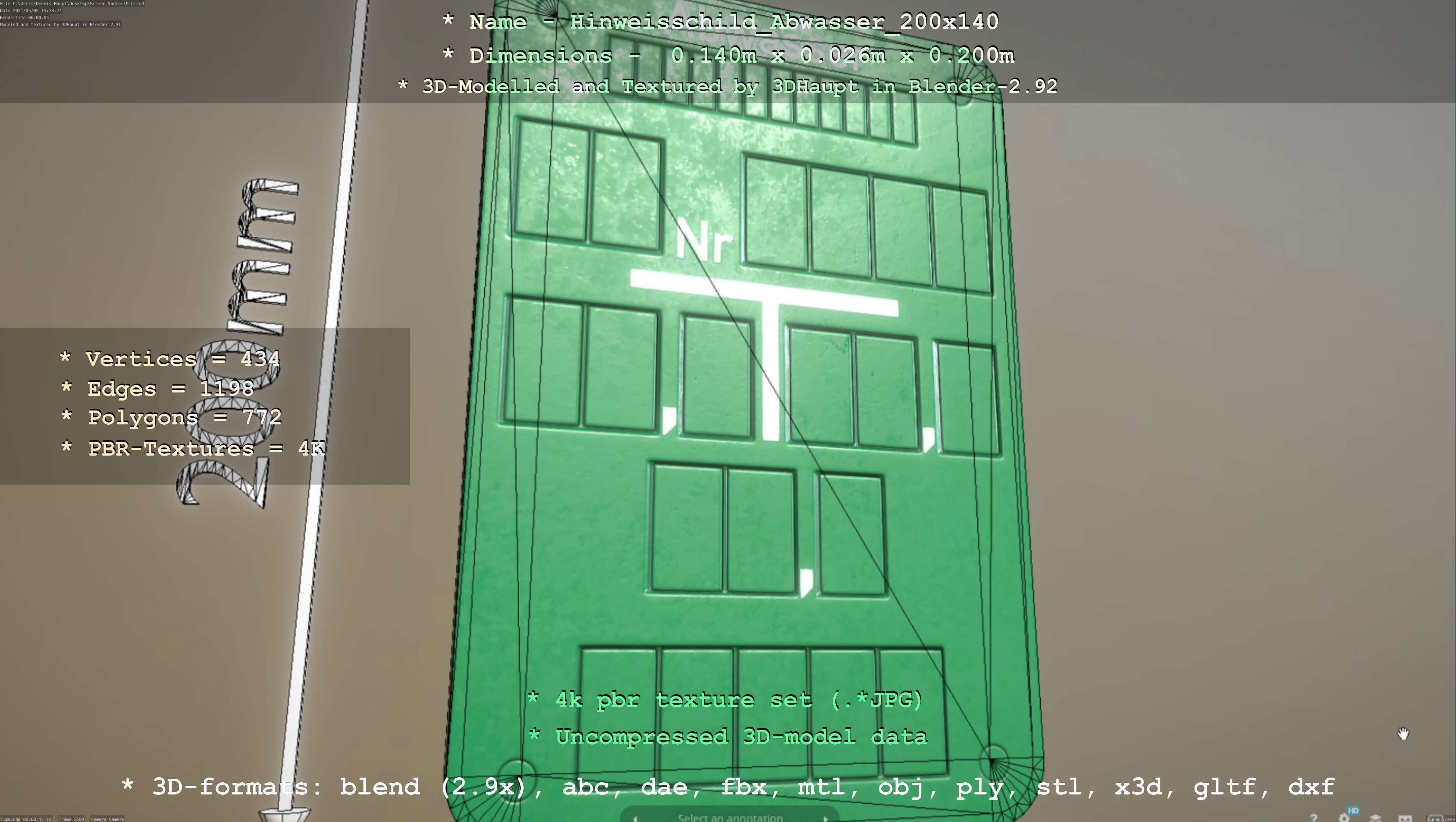 Hinweisschild Abwasser 200x140mm Low-poly 3D model_98