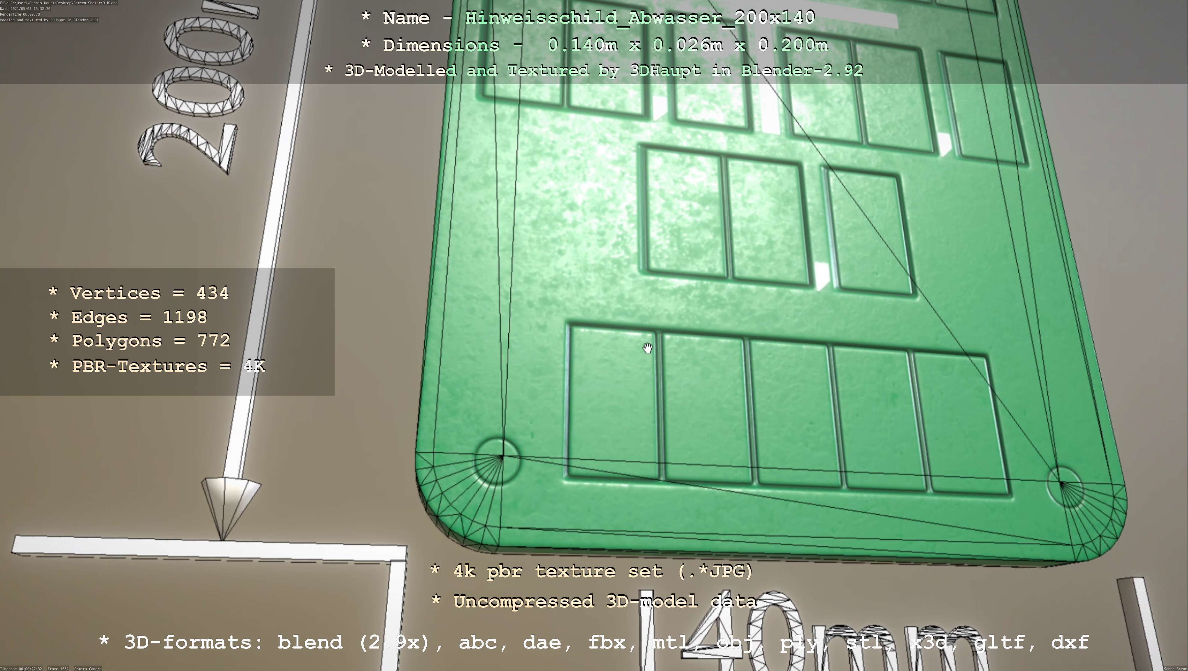 Hinweisschild Abwasser 200x140mm Low-poly 3D model_6