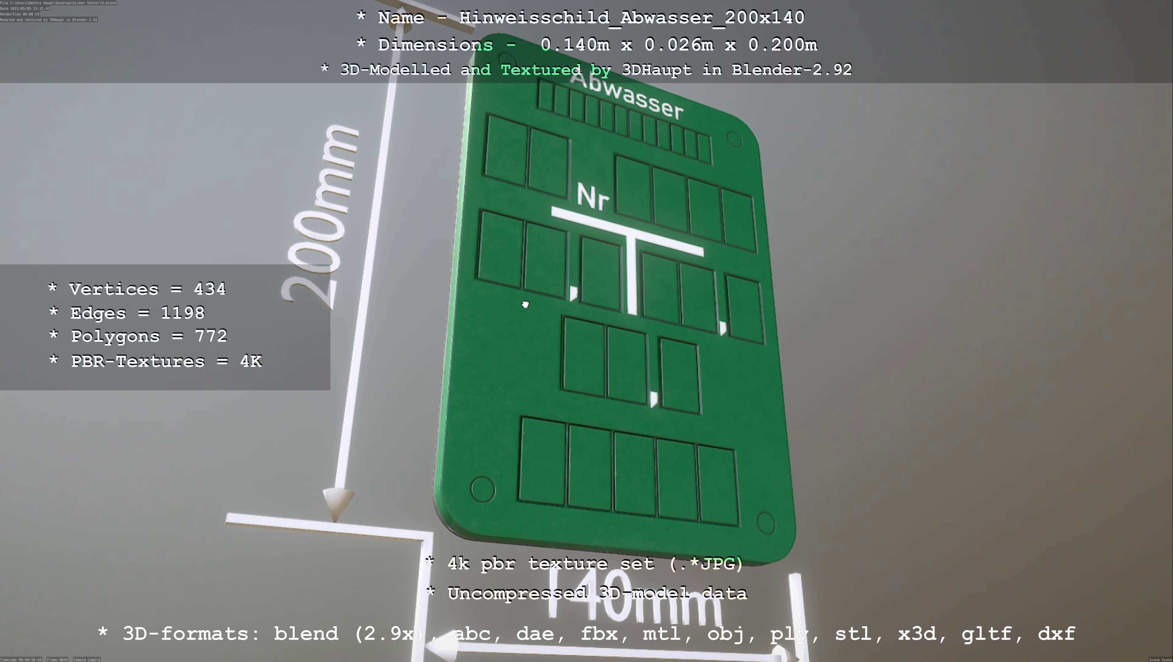 Hinweisschild Abwasser 200x140mm Low-poly 3D model_39
