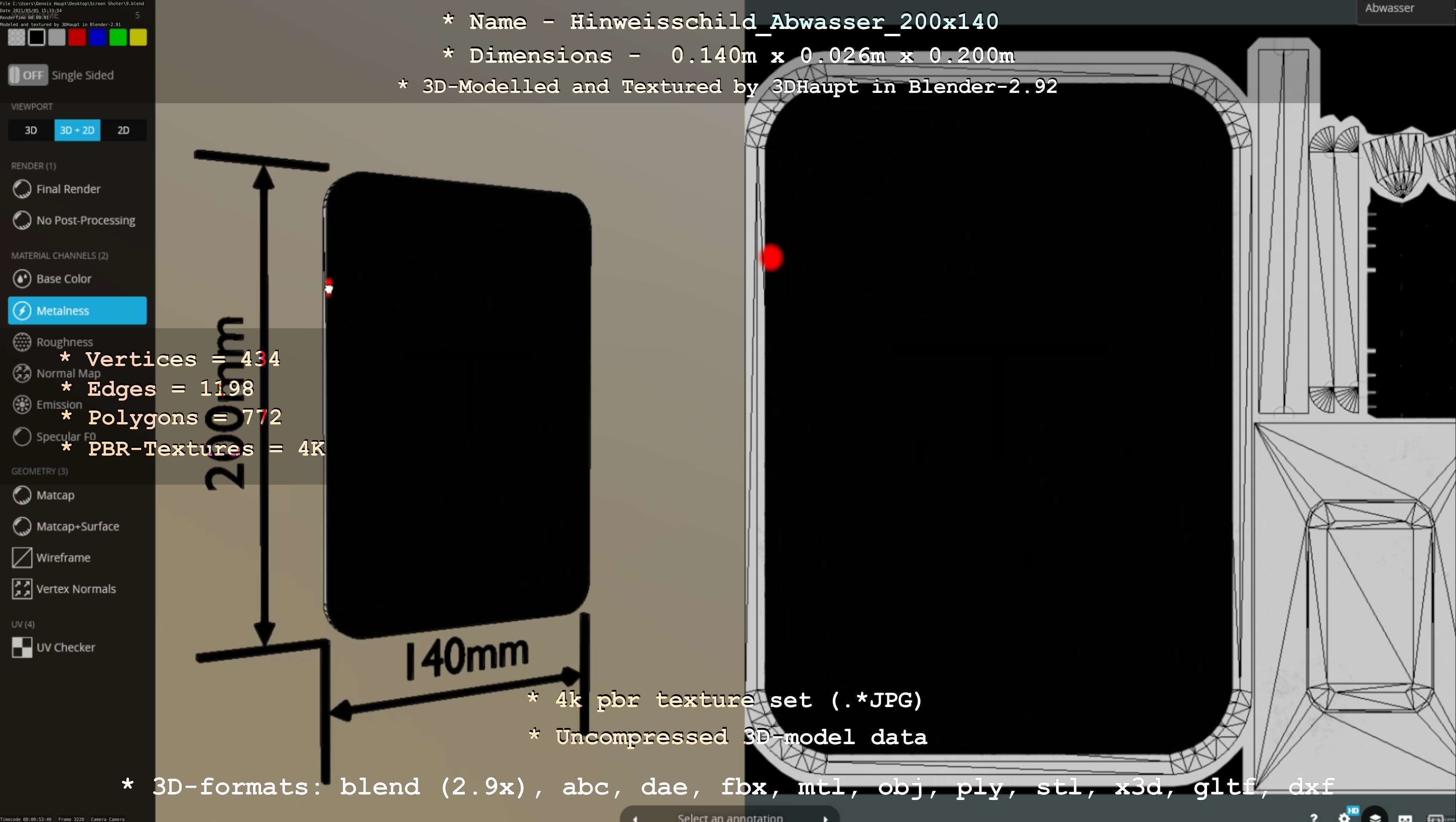 Hinweisschild Abwasser 200x140mm Low-poly 3D model_128