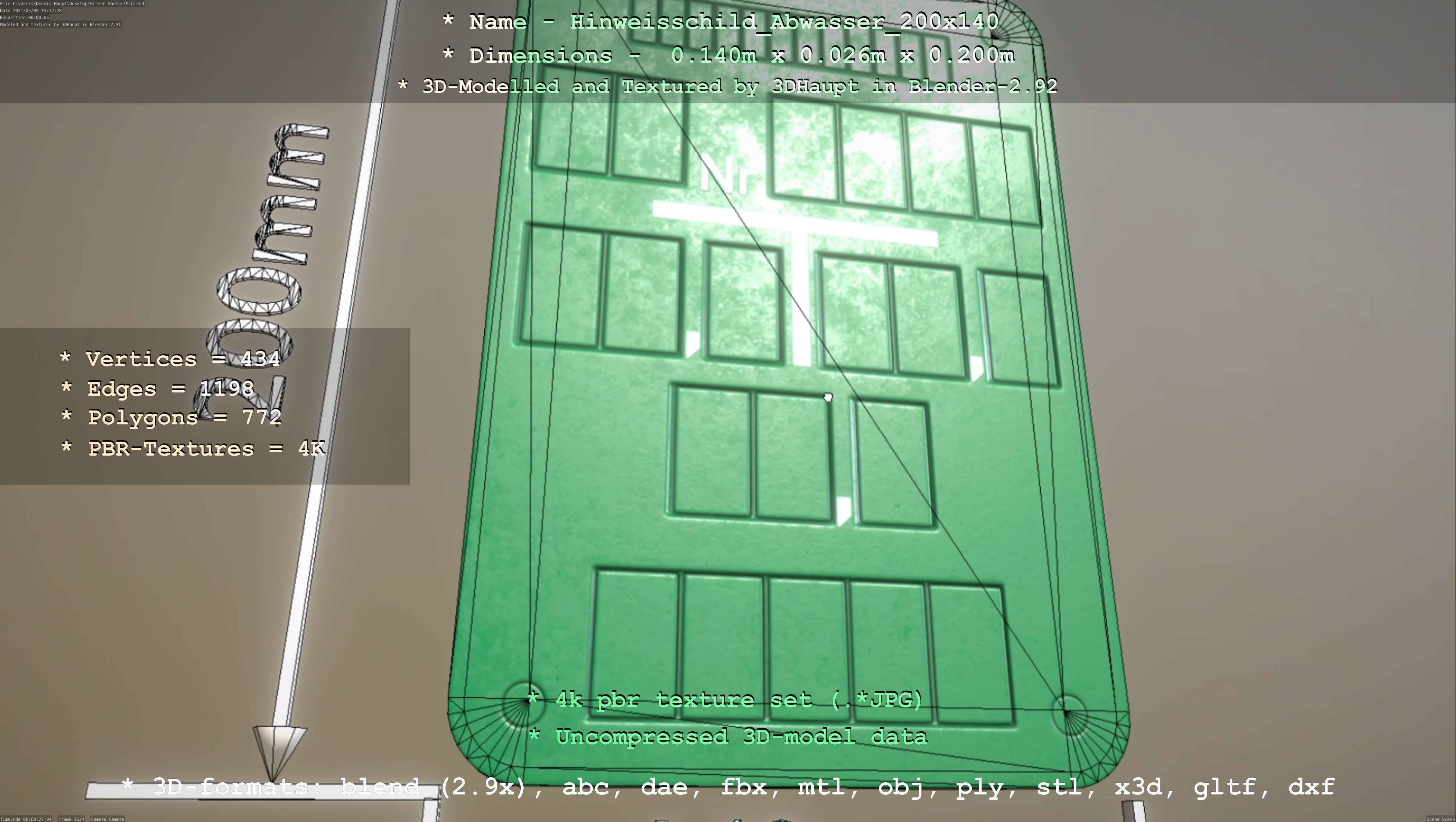 Hinweisschild Abwasser 200x140mm Low-poly 3D model_73