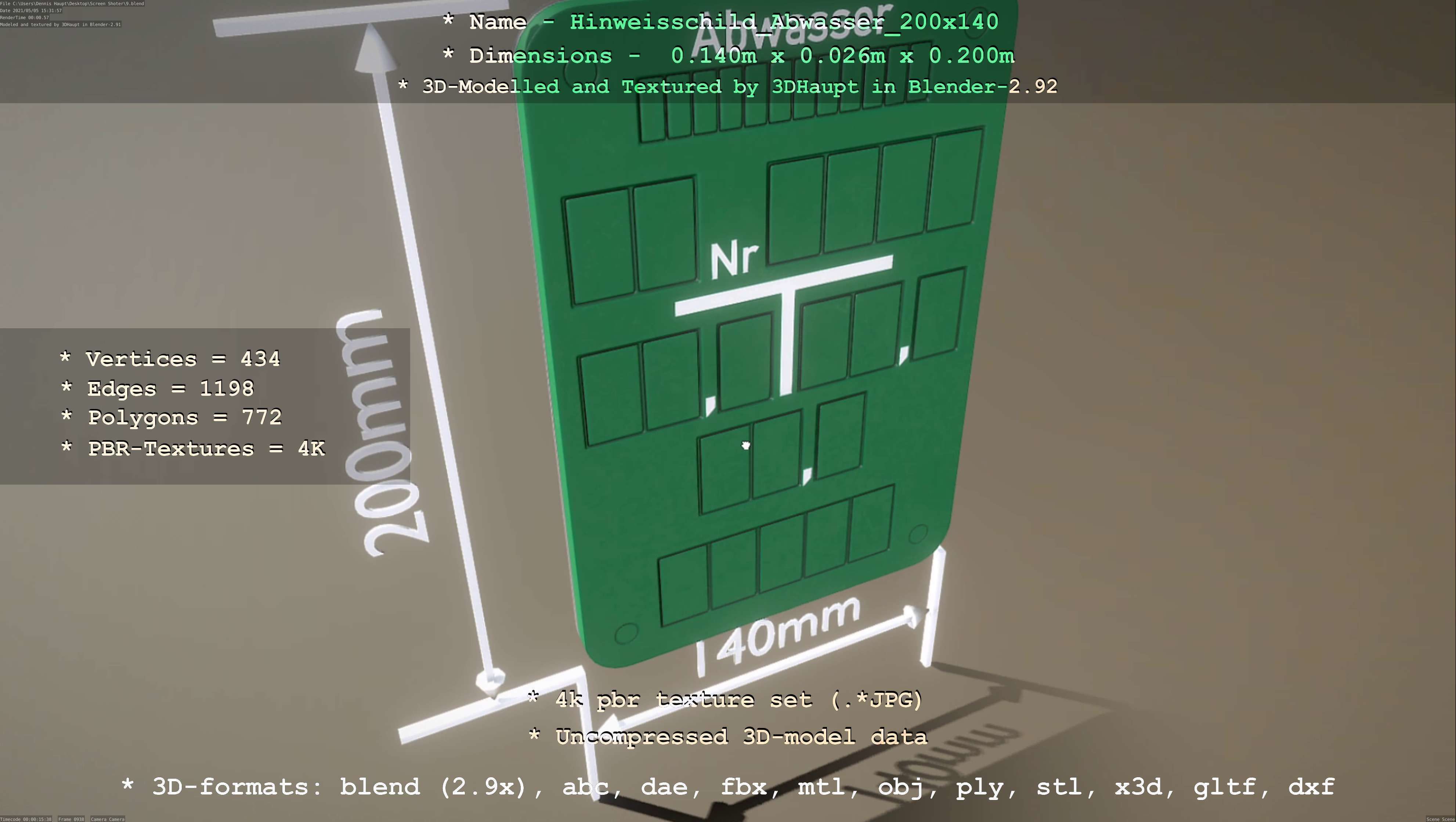 Hinweisschild Abwasser 200x140mm Low-poly 3D model_47