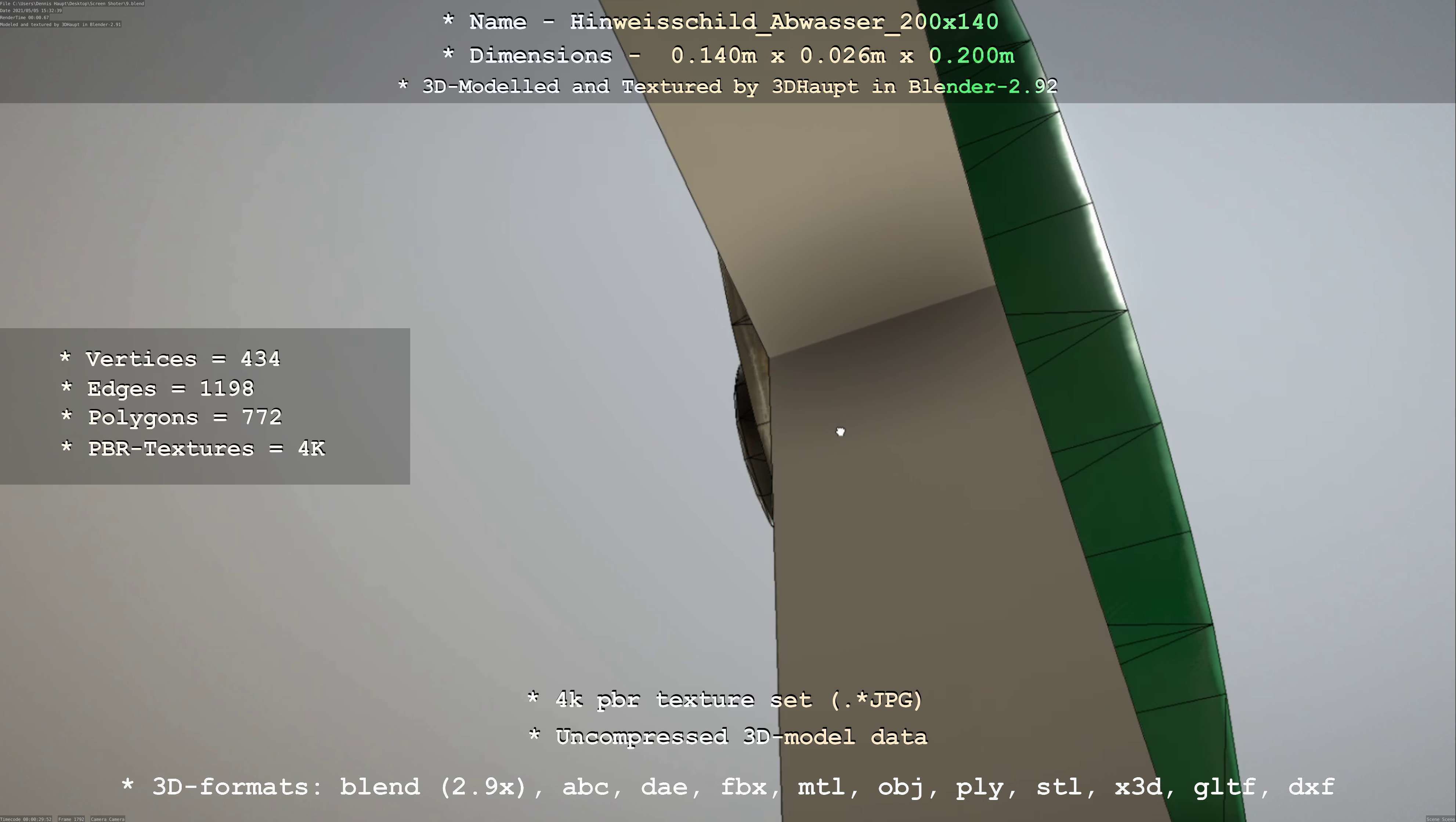 Hinweisschild Abwasser 200x140mm Low-poly 3D model_8