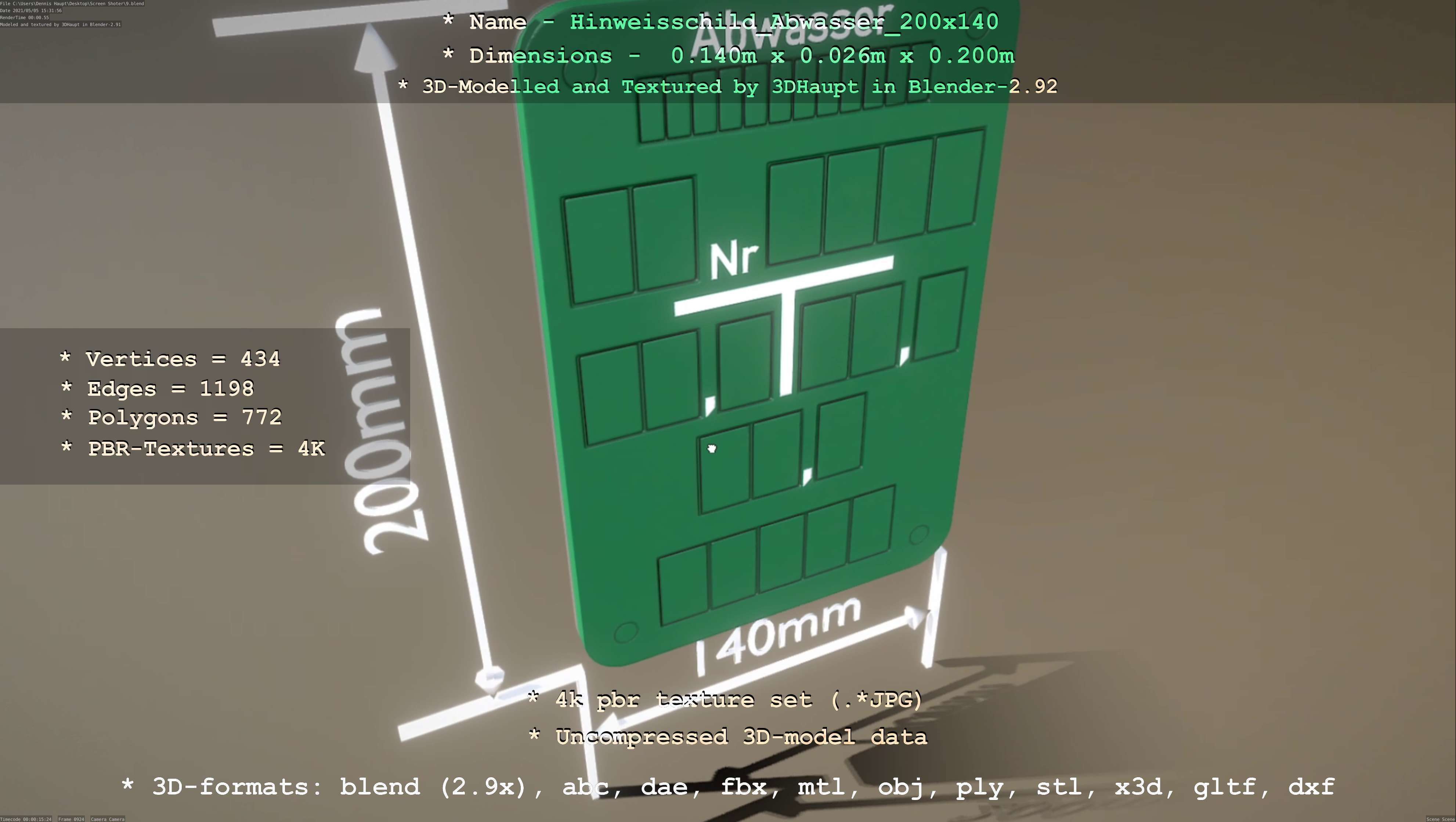Hinweisschild Abwasser 200x140mm Low-poly 3D model_45