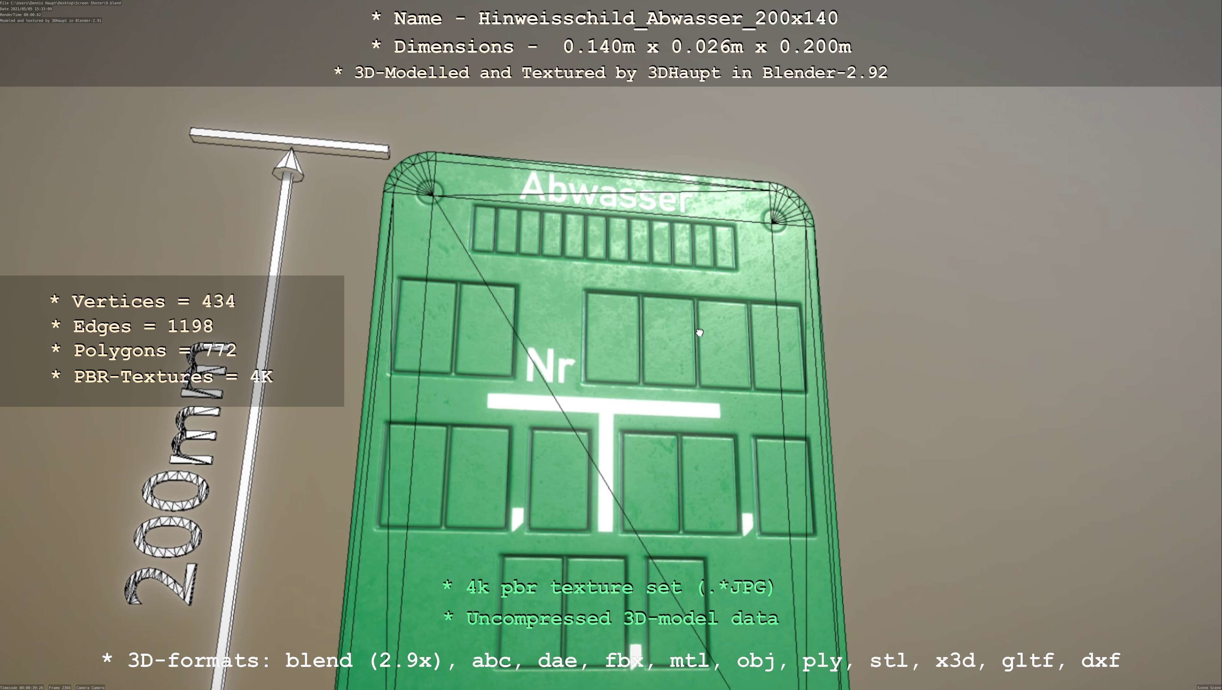 Hinweisschild Abwasser 200x140mm Low-poly 3D model_94