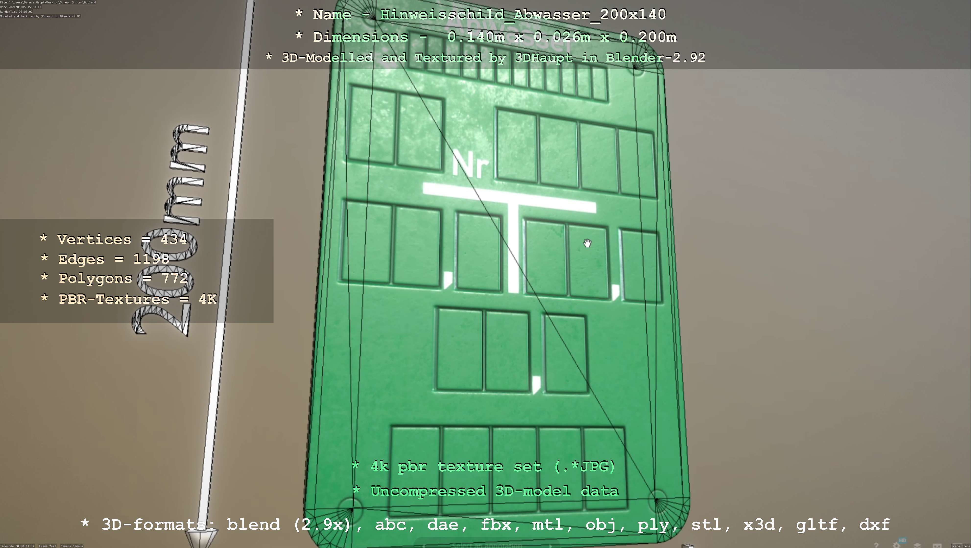 Hinweisschild Abwasser 200x140mm Low-poly 3D model_14