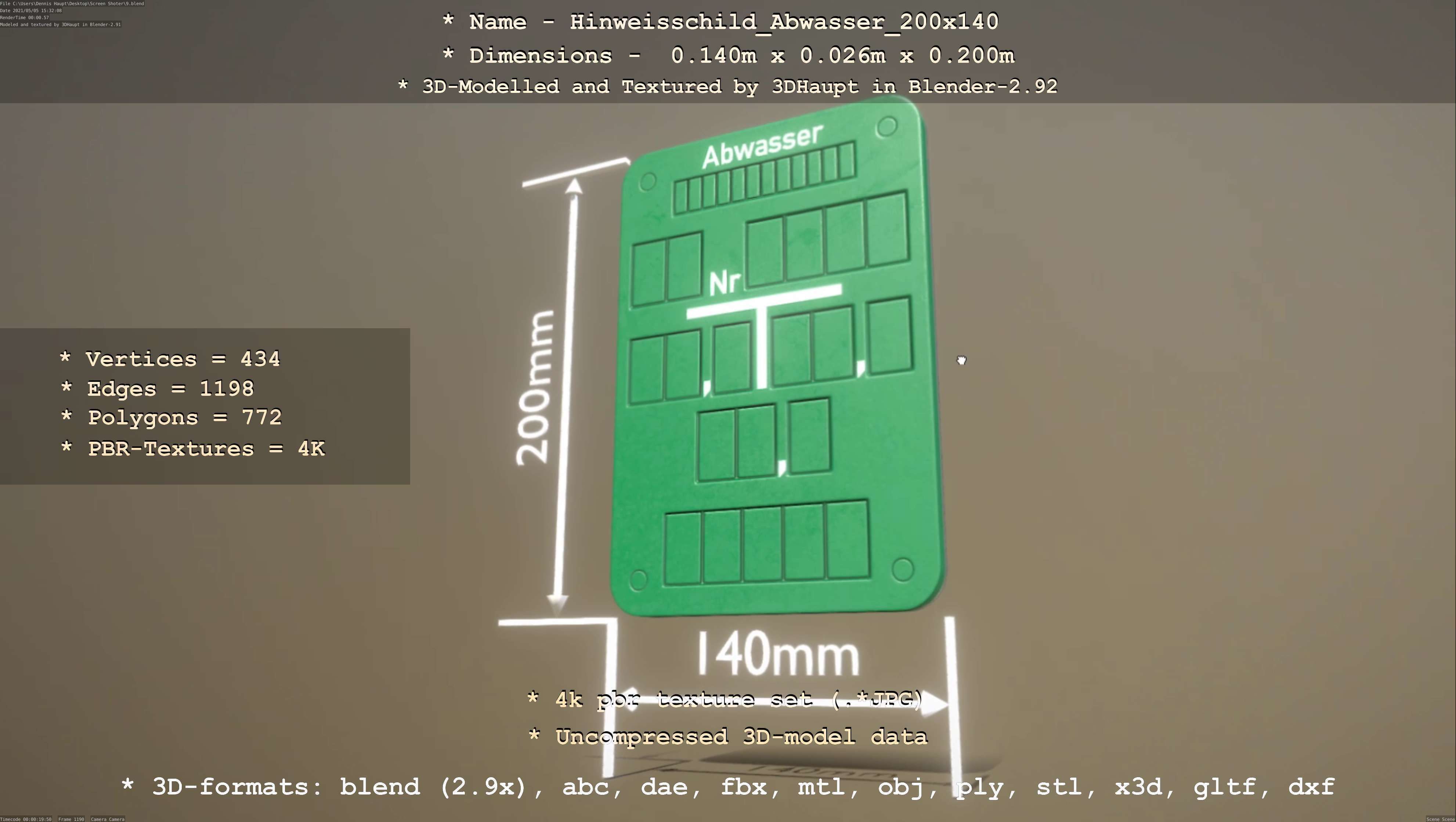 Hinweisschild Abwasser 200x140mm Low-poly 3D model_56