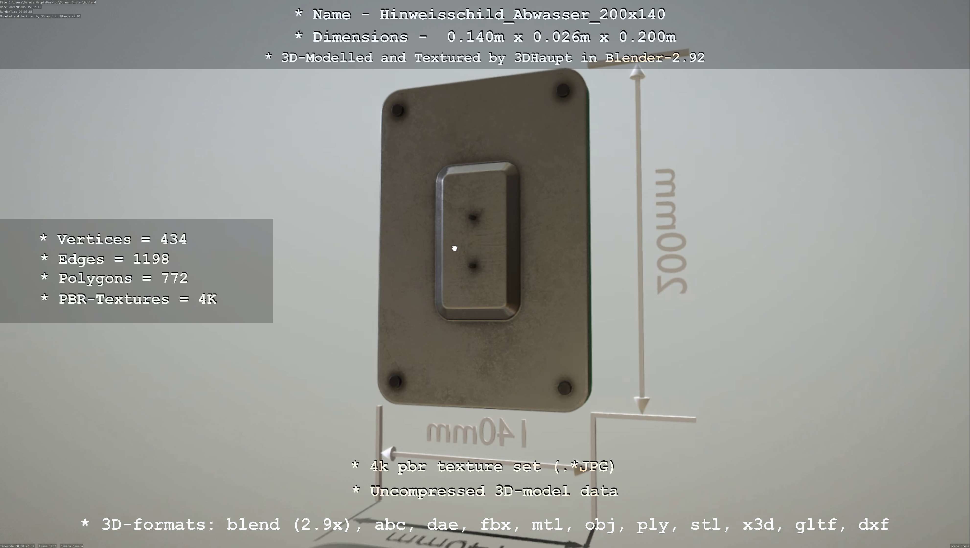 Hinweisschild Abwasser 200x140mm Low-poly 3D model_55